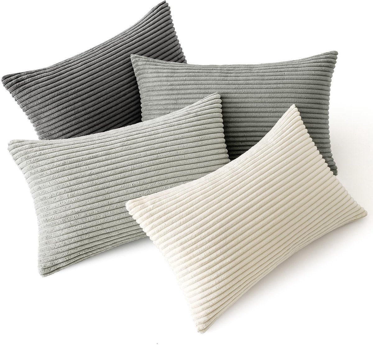 Dailygoods - Set van 4 Donkergrijze Corduroy Kussenhoezen - Zacht en Decoratief voor Woonkamer