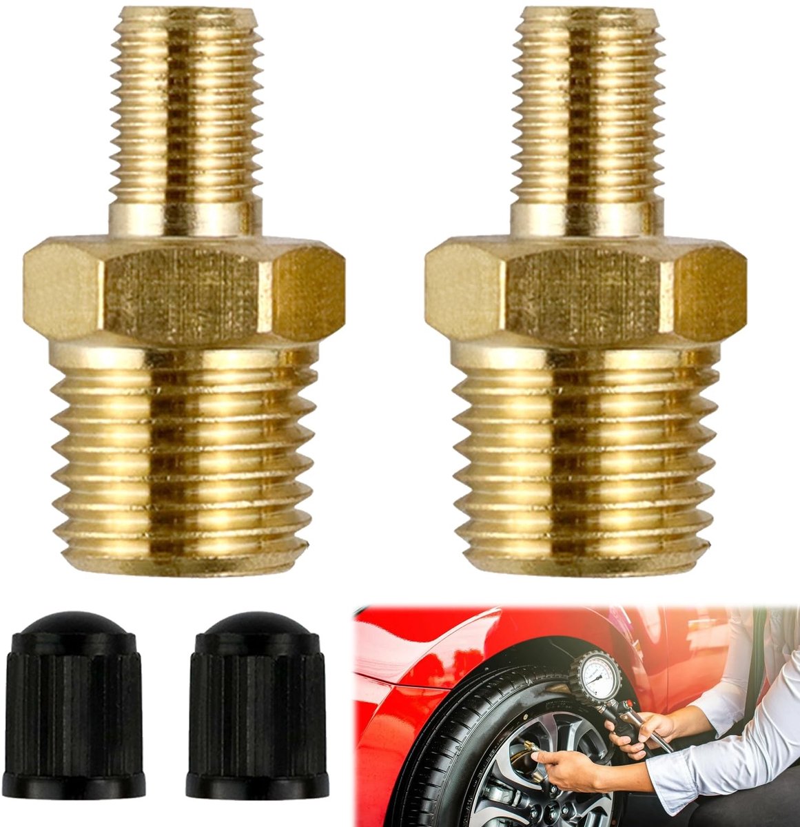 Dailygoods- Luchtpompadapter 1/4 inch NPT - 2 Stuks - Messing - Vulventielen - Testventiel - Bandenventiel - Duurzaam en robuust - Luchtadapter