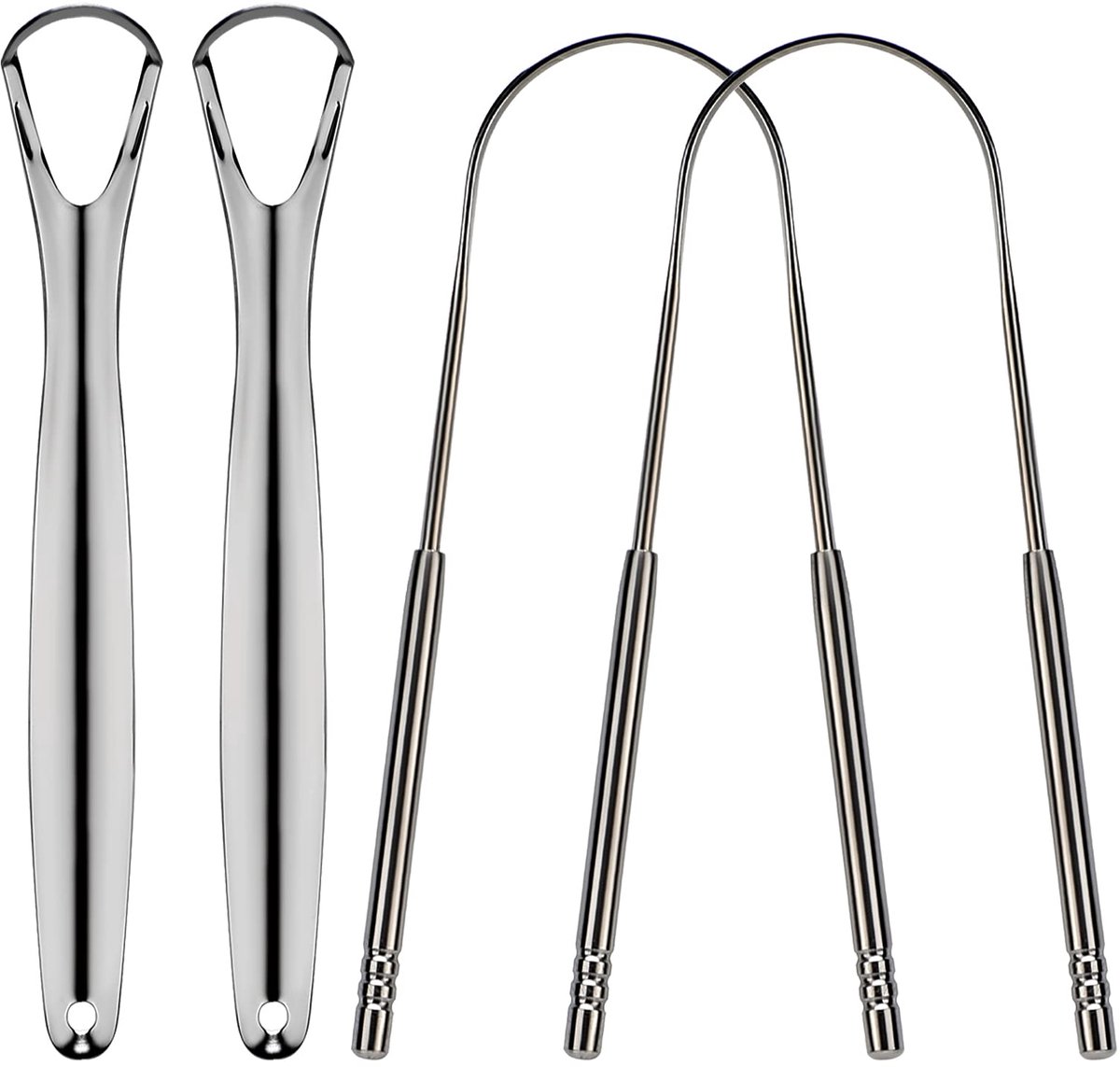 Dailygoods - Set van 4 Roestvrijstalen Tongreinigers - Medische Tongschraper voor Mondverzorging