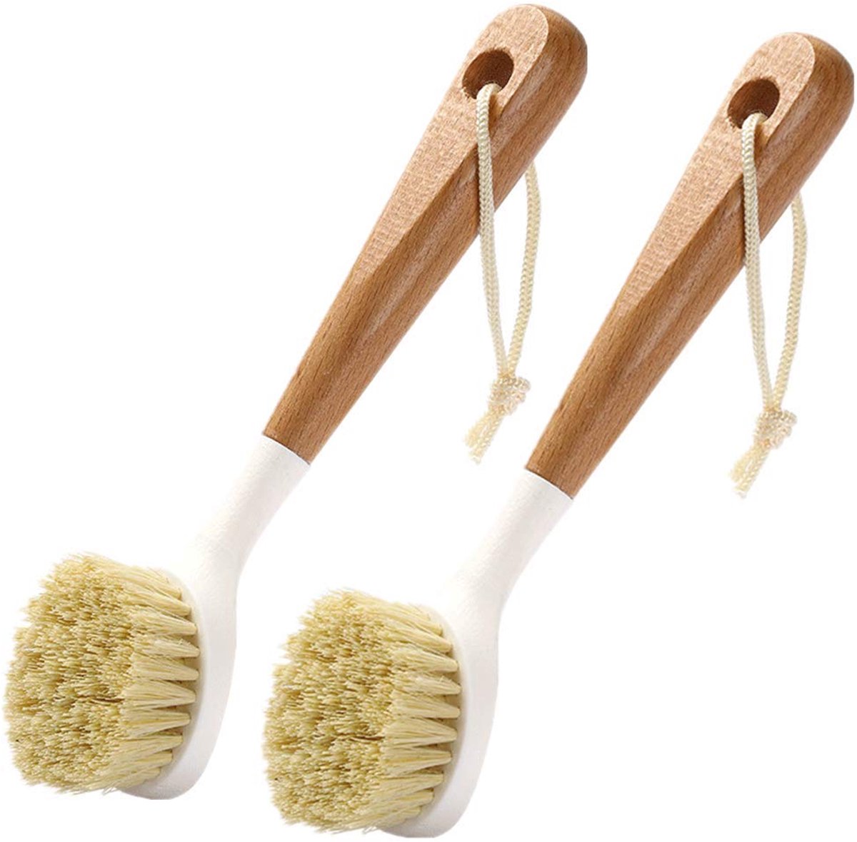 Dailygoods - Set van 2 Afwasborstels met Lange Houten Handgreep voor Huishoudelijk Gebruik
