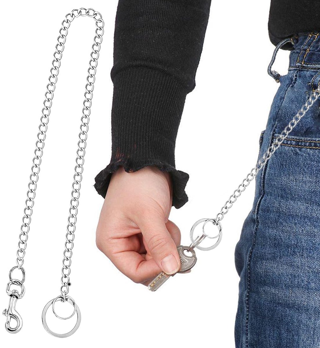 Dailygoods - Sleutelketting van Roestvrij Staal met Klikhaak, Lange Pantserketting