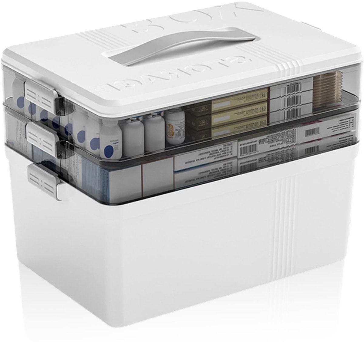 Dailygoods- Medicijnbox grote capaciteit - Medicijnenorganizer met handgreep - 3 etages - Verstelbaar - Multifunctionele medicijnopbergdoos - 34 x 24 x 22 cm