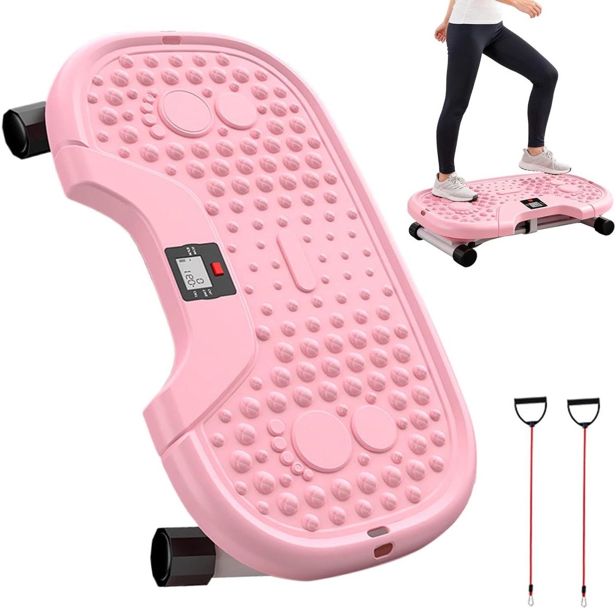 Stepper met Weerstandsbanden - Beentrainer Mini Stepper - Thuis Fitness - Knievriendelijk Ontwerp - 55.5 x 30.5 cm - Roze