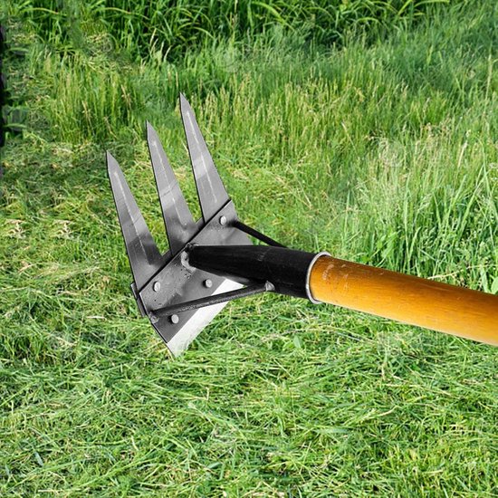 Handmatige Onkruidverdelger - Tuinhark Onkruidsteker - Gazon Onderhoud - Dubbelzijdig Ontwerp - 3 Tanden - Metaal — afbeelding 5