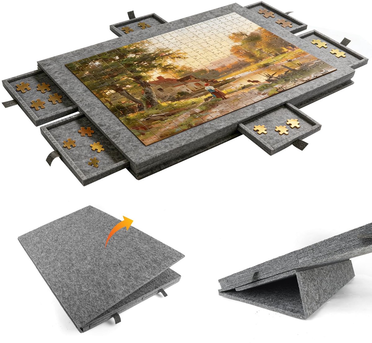 SnelShoppen - Kantelpuzzelbord - Draagbare Puzzelmat voor 1000 Stukjes - Puzzelbord met 6 Lades - 2-in-1 Stand/Stofkap - Antislip Vilten Oppervlak voo