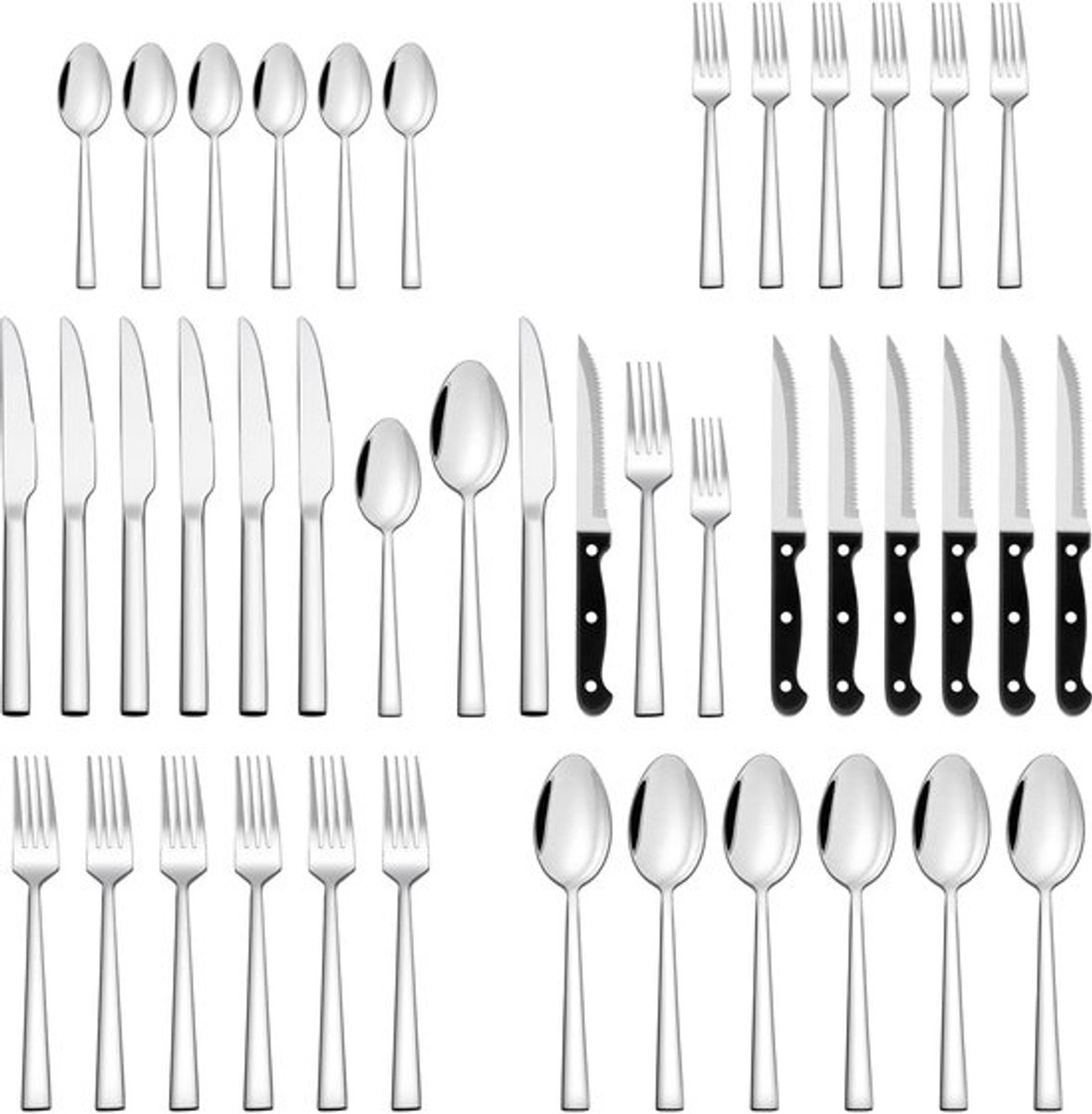 Bestekset 36-delig - Bestekset 6 persoons - Roestvrij staal - Vaatwasmachinebestendig - Elegant eetbestek - Steakmessen inbegrepen - Eetgerei