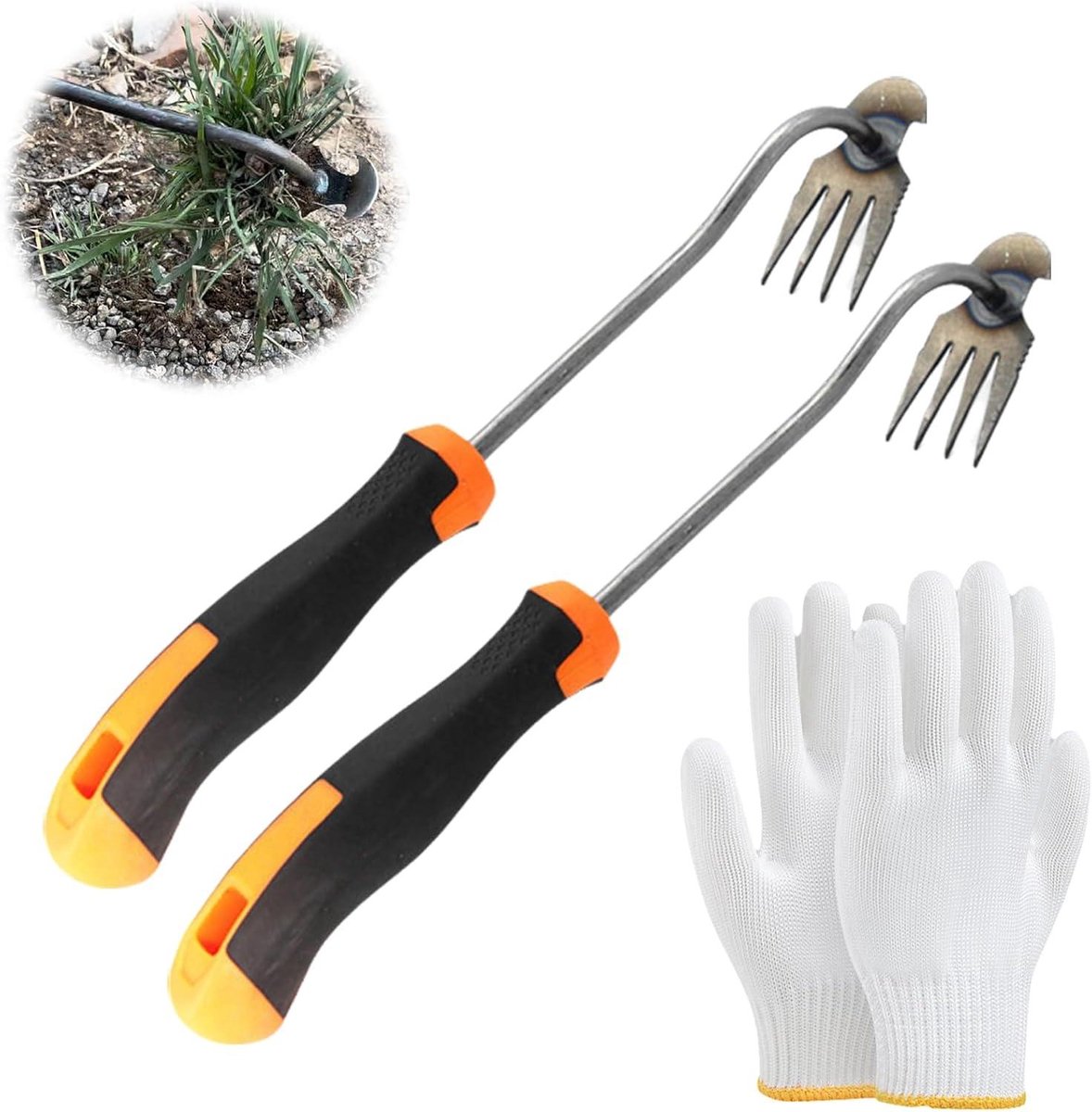 Onkruidsteker Handmatig - Wortelverwijderaar Tuin - Onkruid Wieden - 4 Scherpe Tanden - 35 cm - Zilver