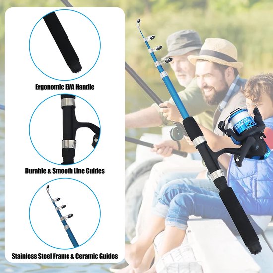 SnelShoppen - Hengelset voor Kinderen - 1,5 m Telescopische Kinderhengel Starterset met Draagbare Spoel, Tackle Box, Hengelhouder, Aasnet en Draagtas — afbeelding 2