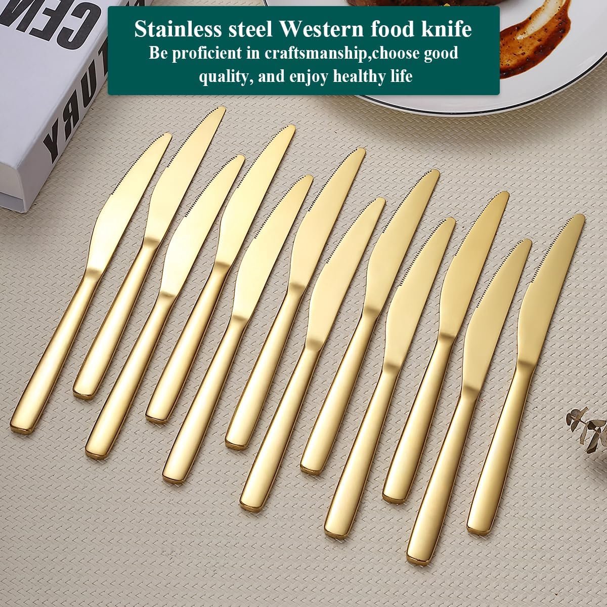 Steakmessenset 12-delig - Titanium coating roestvrij staal - Glanzend en duurzaam - Perfect voor dagelijks gebruik - ShopVlot