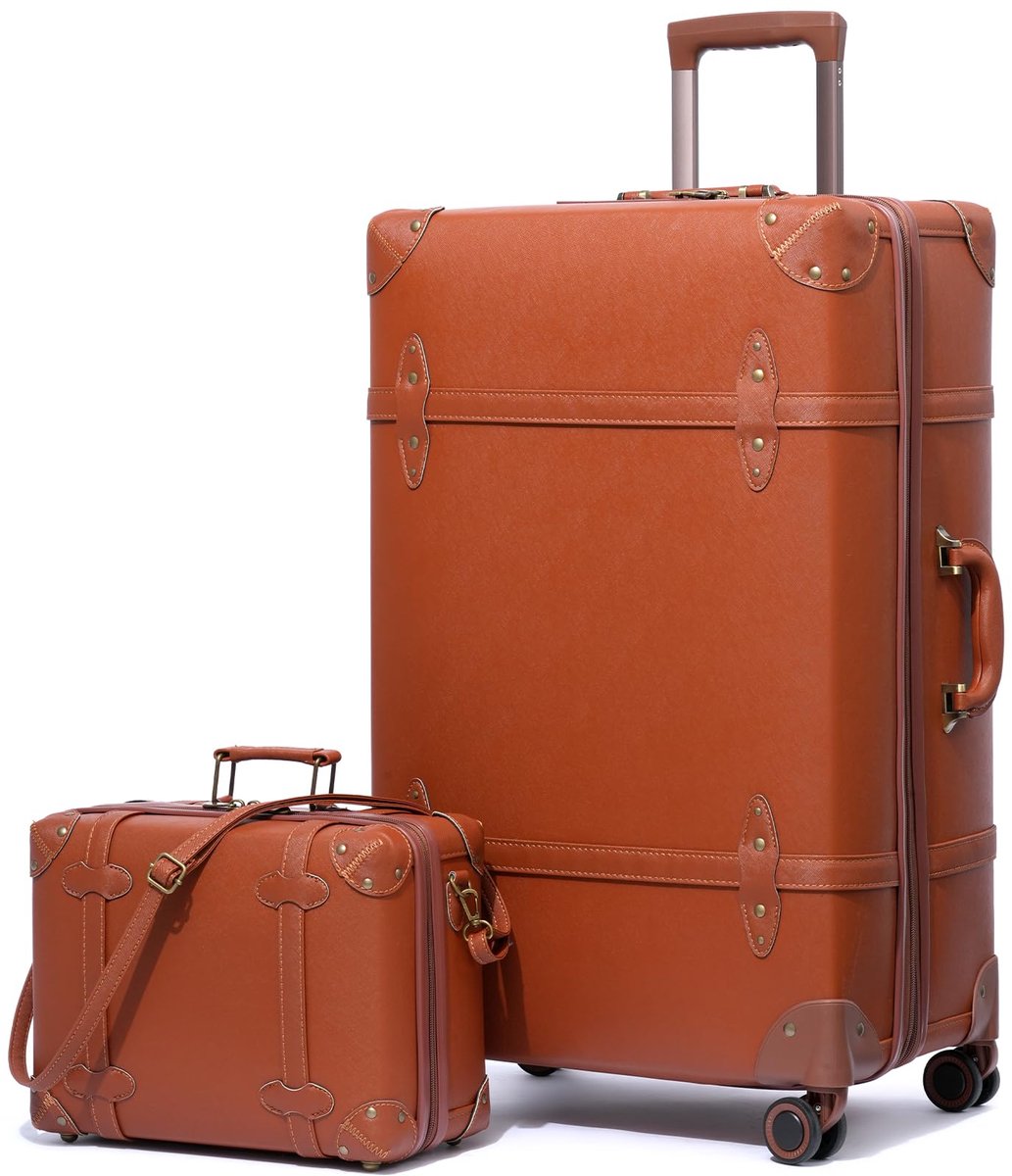 SnelShoppen - Urecity Vintage Reiskofferset 4-delig, Lichtgewicht Retro Lederen Koffer, Harde Schaal Trolley Handbagage Set met TSA-slot en 8 Wielen (