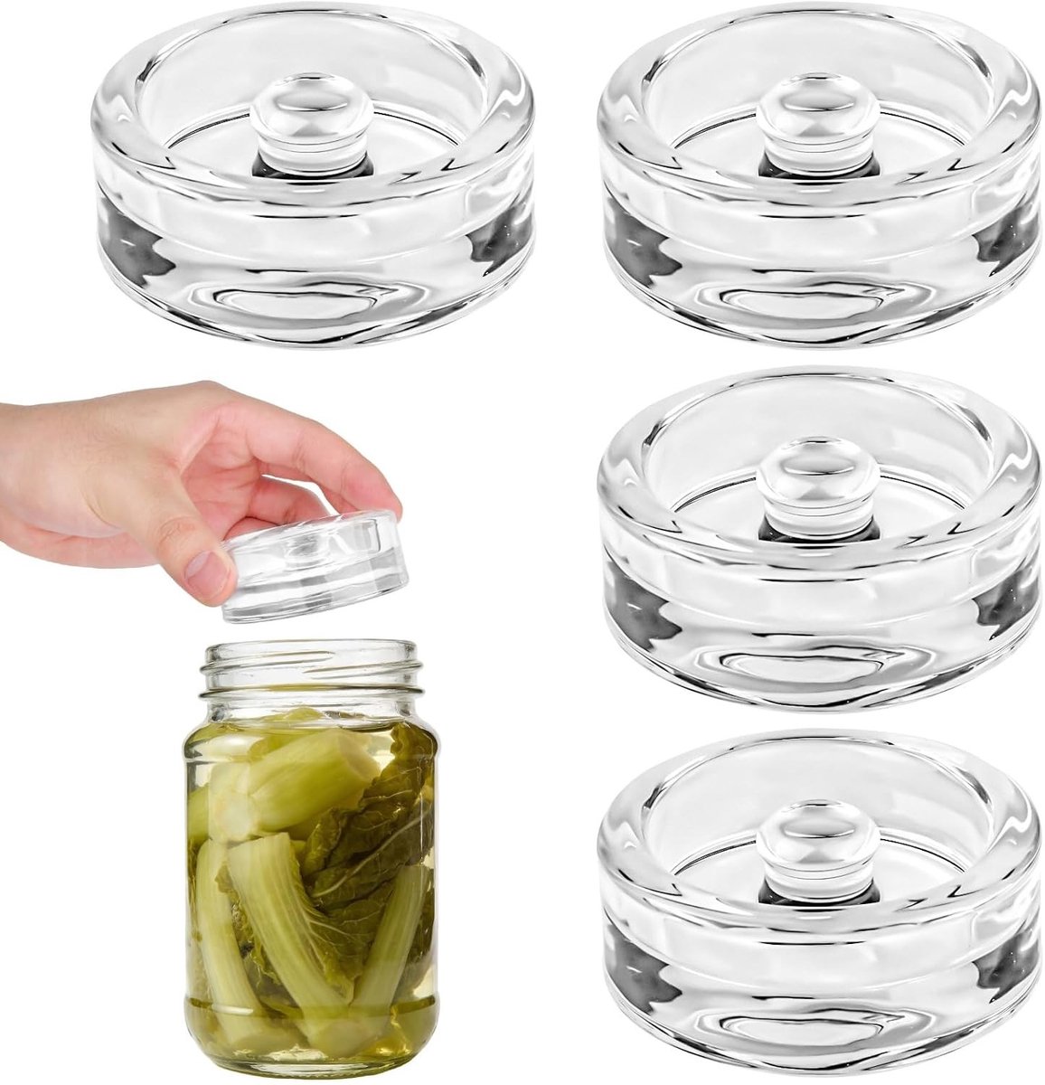 Set van 4 glazen fermentatiegewichten met een diameter van 7 cm, ideaal voor kimchi en zuurkool zonder geurvorming