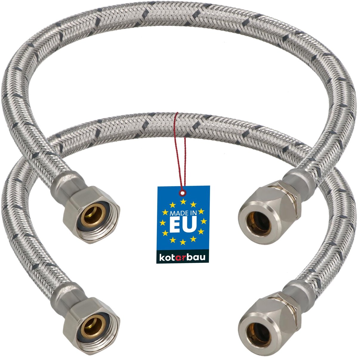 KOTARBAU® 2 Stuks - Flexibele Aansluitslang 3/8"x3/8" - Aansluitslang Armatuur 50 cm - Flexibele Kraanslang - Wartelmoer x Knelkoppeling - Sanitaire Aansluitslang - Gevlochten Roestvrijstalen Aansluitslang