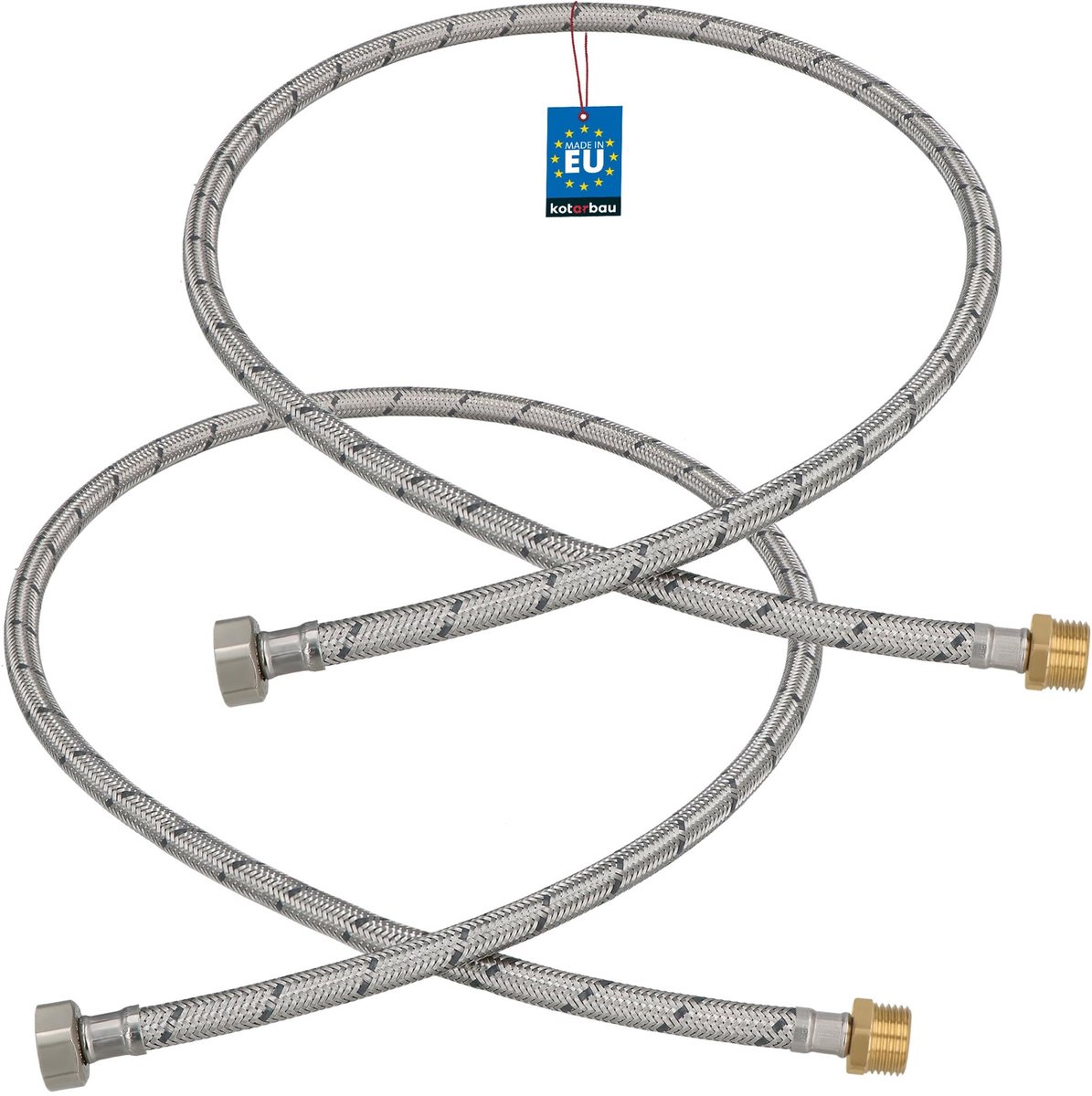 KOTARBAU® 2 Stuks - Flexibele Aansluitslang 1/2"x1/2" - Sanitaire Aansluitslang 120 cm - Flexibele Kraanslang - Buitendraad x Binnendraad - Aansluitslang Armatuur - Gevlochten Roestvrijstalen Aansluitslang