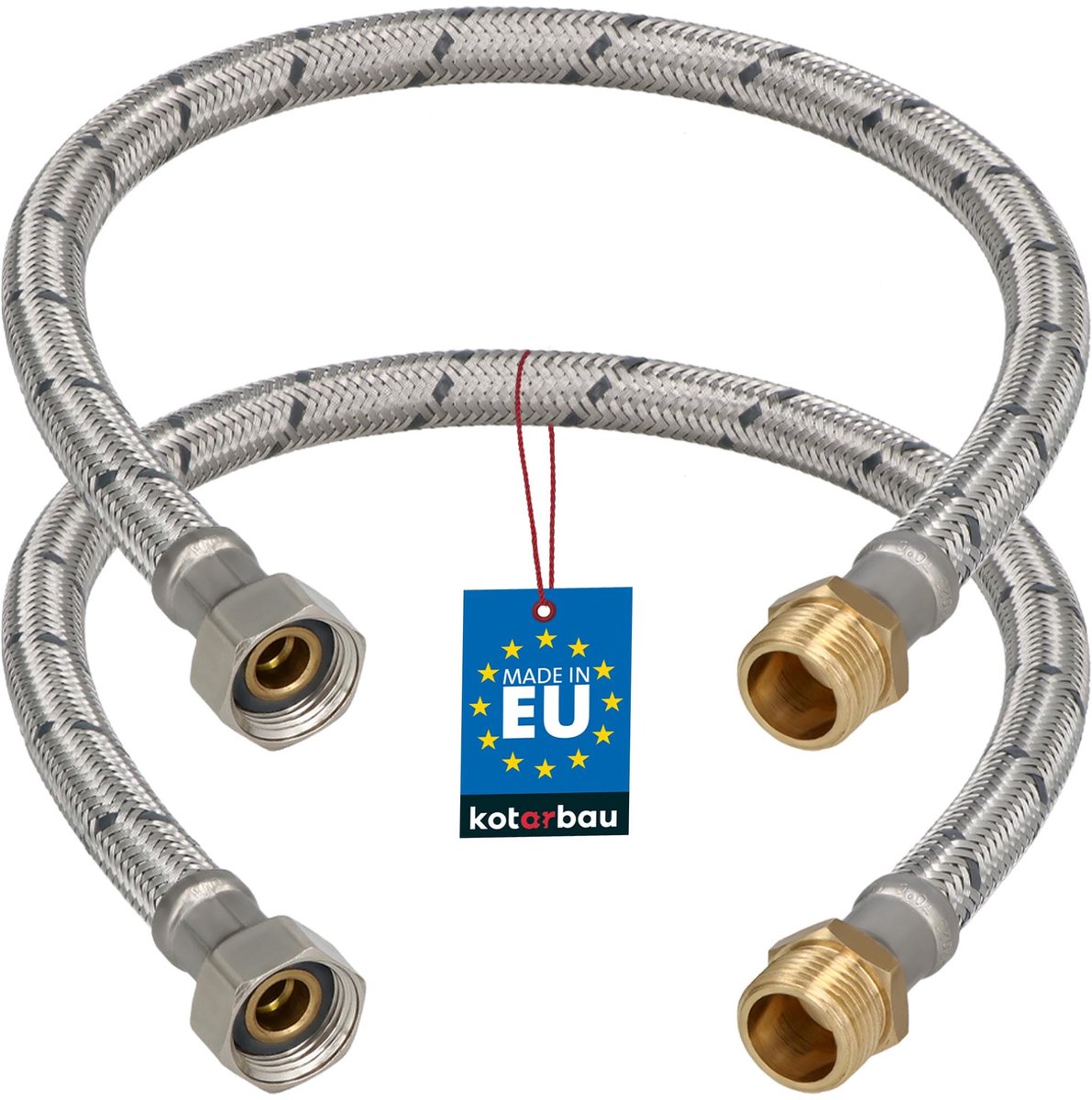 KOTARBAU® 2 Stuks - Flexibele Aansluitslang 3/8"x3/8" - Sanitaire Aansluitslang 50 cm - Flexibele Kraanslang - Buitendraad x Binnendraad - Aansluitslang Armatuur - Gevlochten Roestvrijstalen Aansluitslang