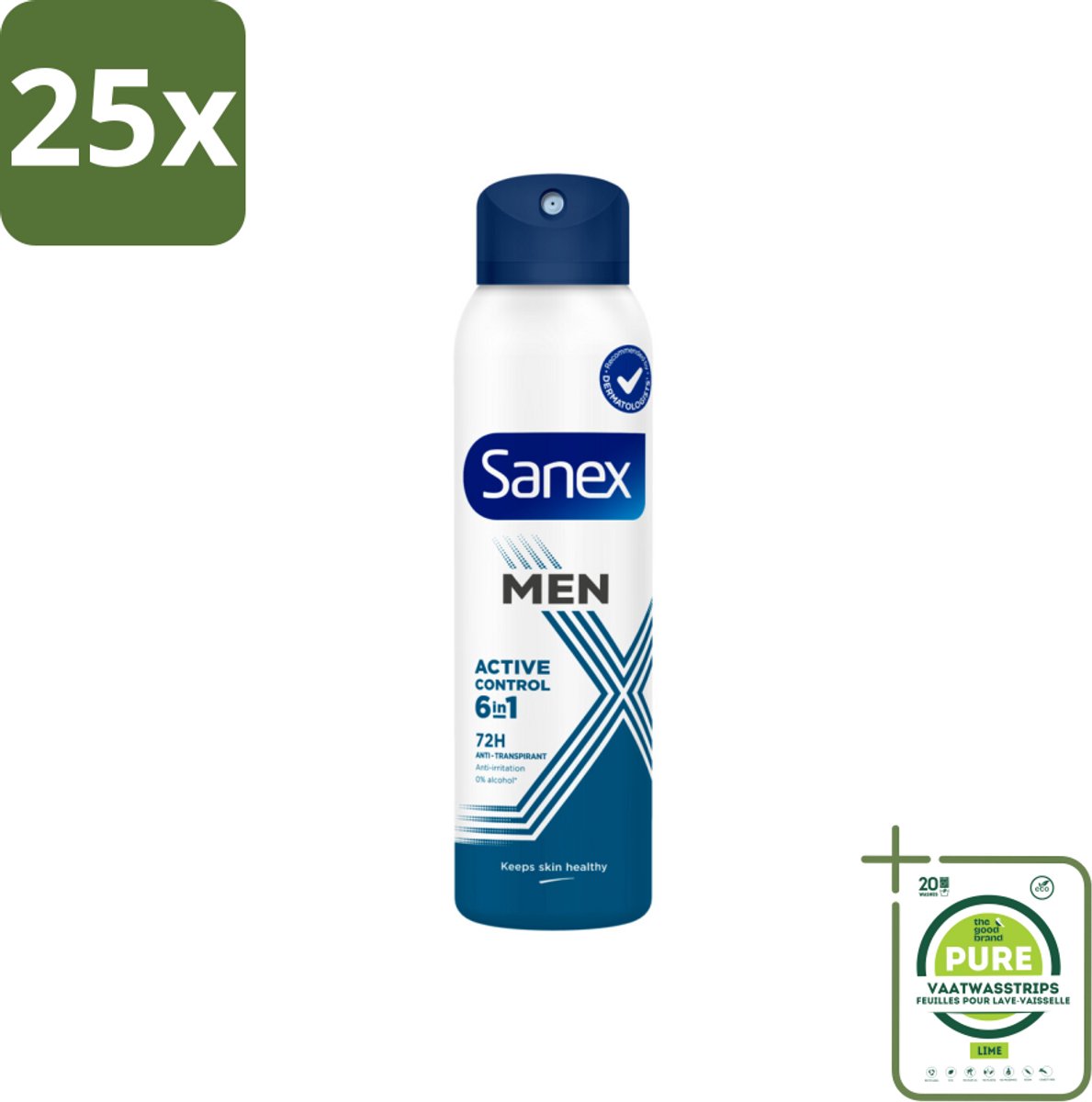 25 x Sanex – Deodorant Spray – Men 72H Active Control – 200 ml - Grootverpakking - Deodorant Spray - Mannelijke Frisheid - Huidbescherming - 72 Uur Bescherming - Anti-irritatie