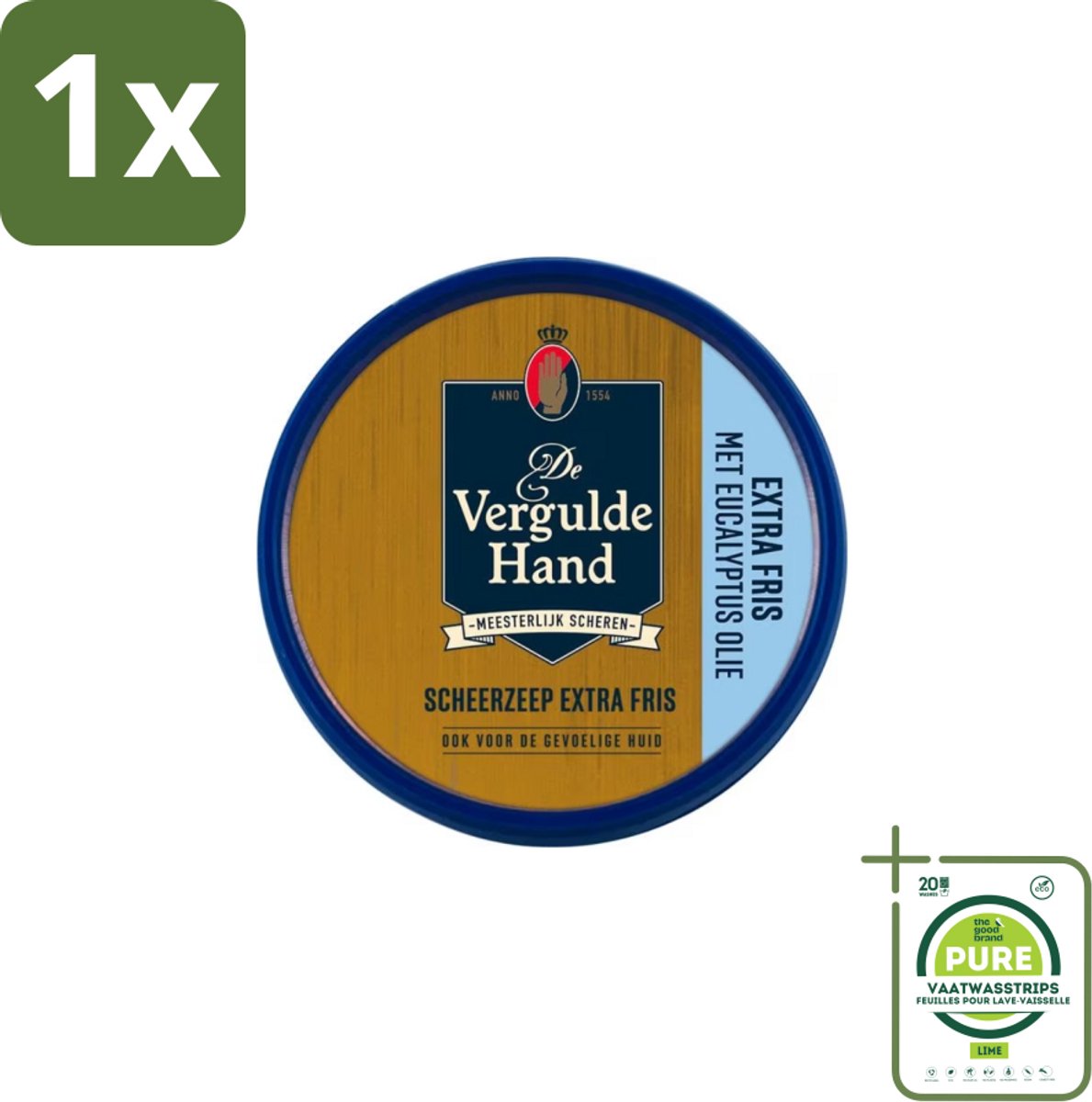 1 x Vergulde Hand - Scheerzeeptablet - Extra Fris - 75 gr - Scheerzeeptablet - Eucalyptusolie - Schuimende Zeep - Scherpe Baard - Scherpe Huid