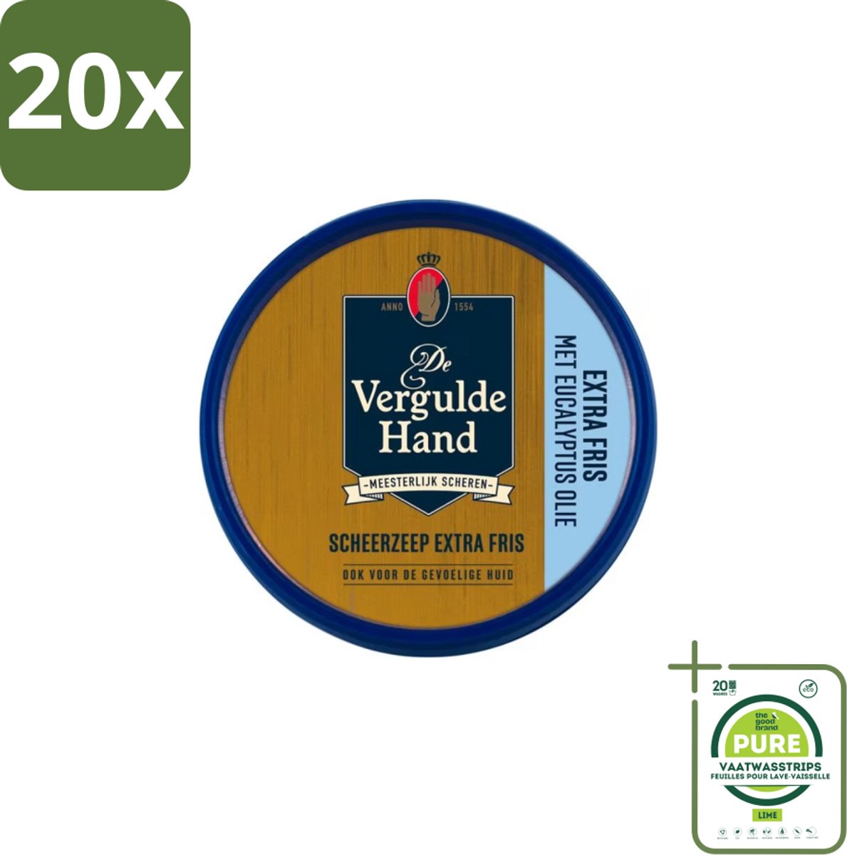 20 x Vergulde Hand - Scheerzeeptablet - Extra Fris - 75 gr - Grootverpakking - Scheerzeeptablet - Eucalyptusolie - Schuimende Zeep - Scherpe Baard - Scherpe Huid