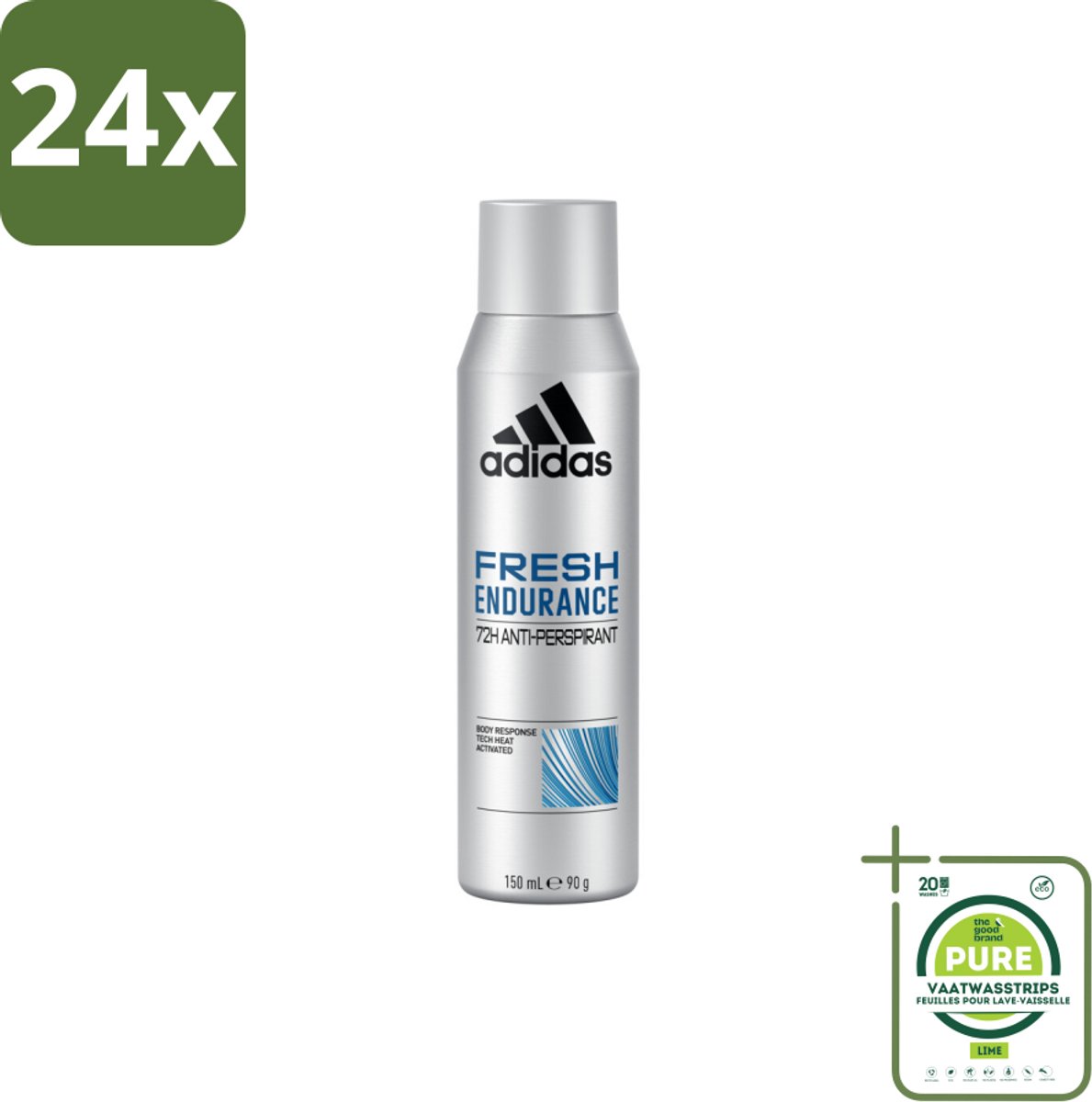 Adidas – Deodorant Spray – Fresh Endurance – 150 ml - Voordeelverpakking - 24 stuks - 72 uur bescherming - Zweetbehandeling