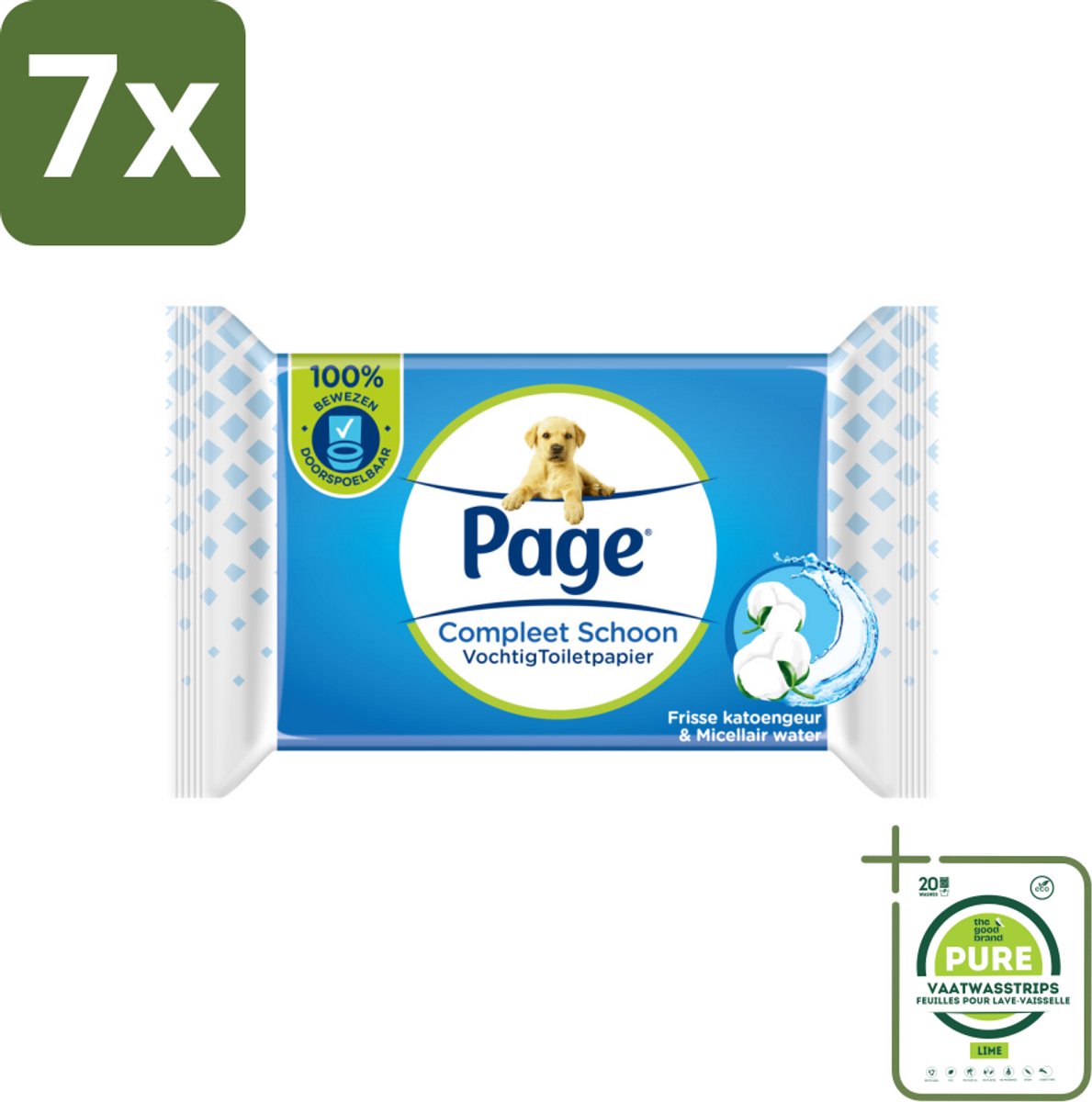 7 x Page – Vochtig Toiletpapier – Navulling – 38 doekjes - Grootverpakking - Toiletpapier Navulling - Plasticvrij Toiletpapier - Biologisch Afbreekbaar - Micellair Water - Huidvriendelijk