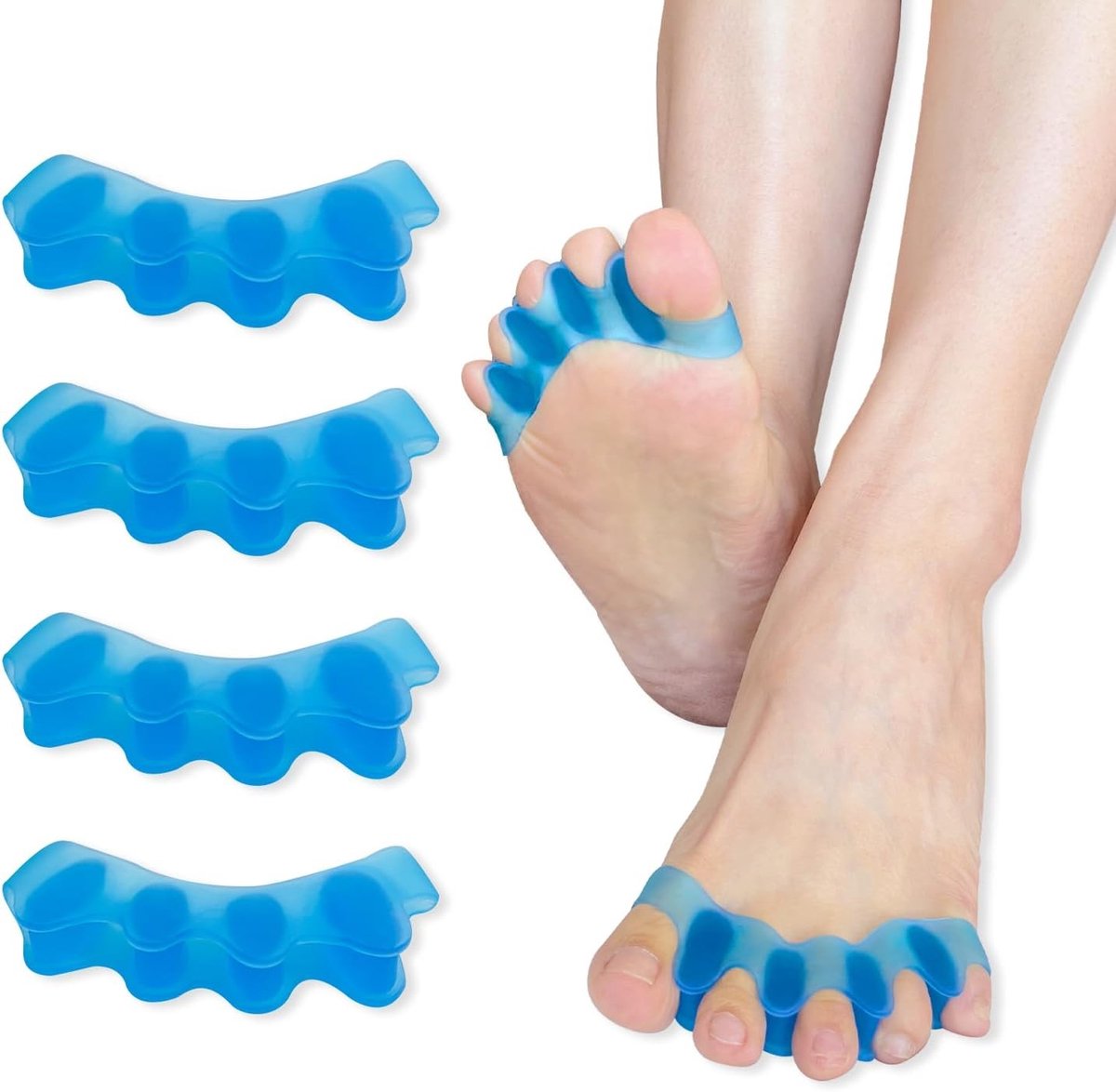 Siliconen Tussenspreiders voor Tenen - Voor Ontspanning en Rekking van Overlapping en Hamertenen - Geschikt voor Mannen en Vrouwen - Blauw