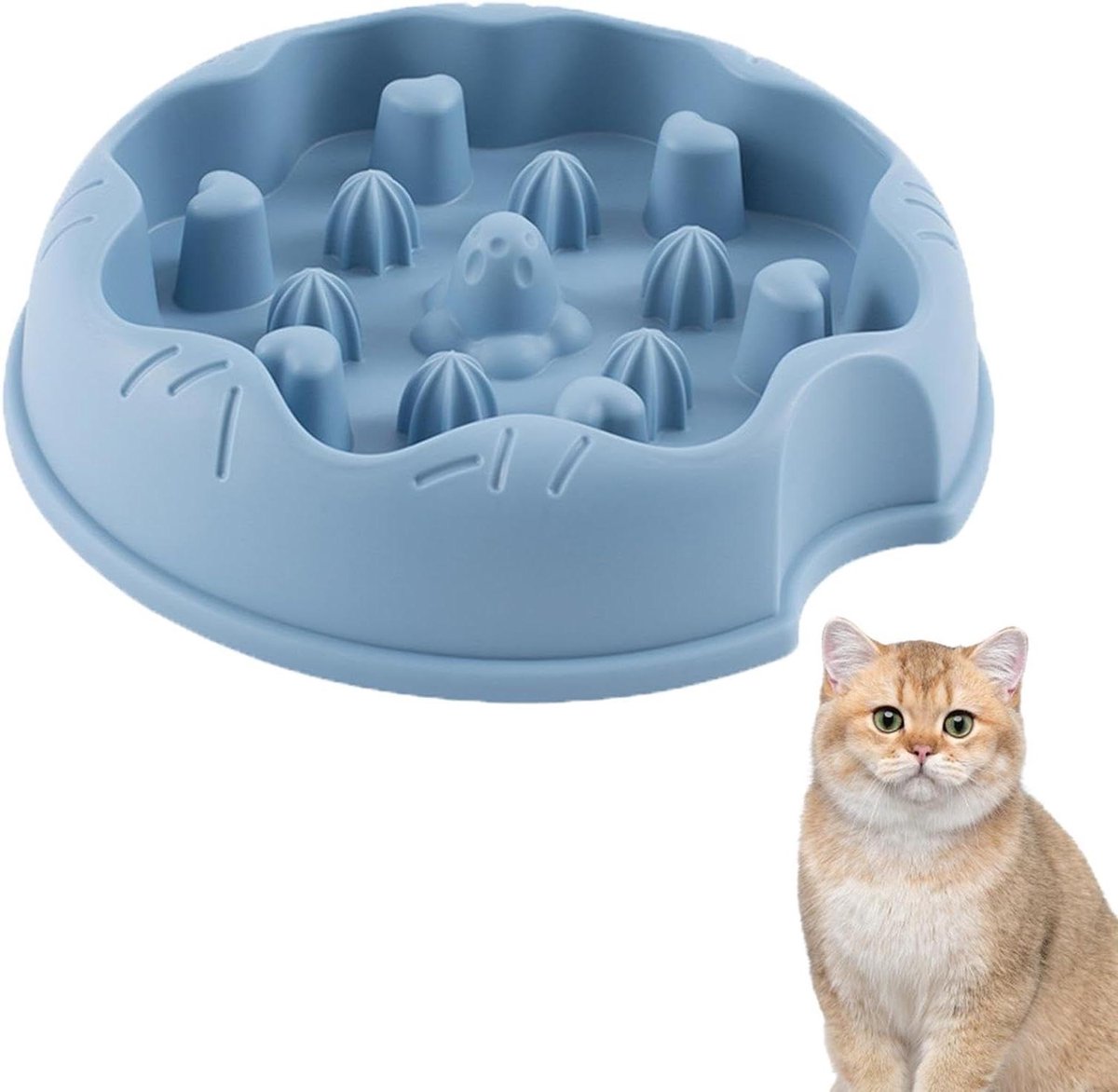Kattenbak Slow Feeder - Voerbak Kat - Gezond Eten - Anti-verstikkingspuzzel - 20 cm - Blauw