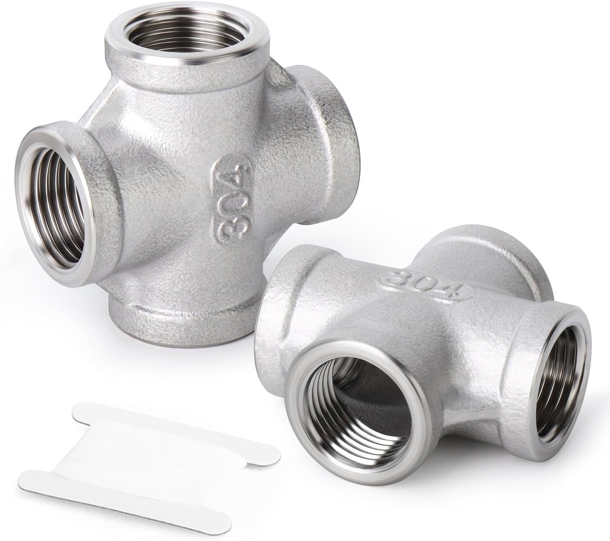SnelShoppen - 2 Stuks 1/2" BSP Vrouwelijke 4-Weg Kruis Pijp Koppeling van 304 RVS, Vrouwelijke Pijp Fittingen, Roestvrij Staal, Hoge Temperatuur en Dr