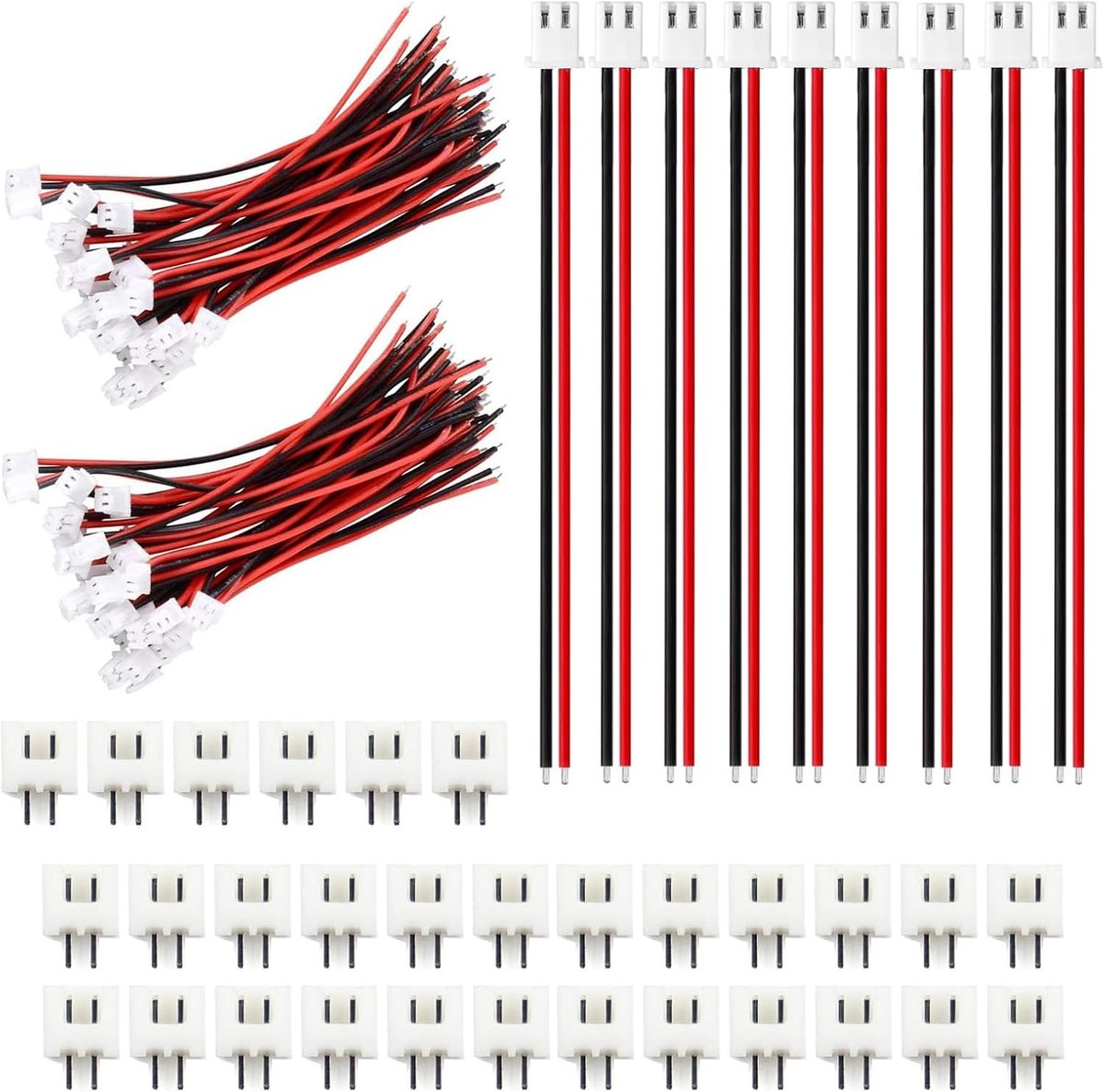 JST XH 2.54 2 Pin Stekkers - 50 Paar met 10cm Kabel - Tinned Copper Draad - Eenvoudige installatie - ShopVlot