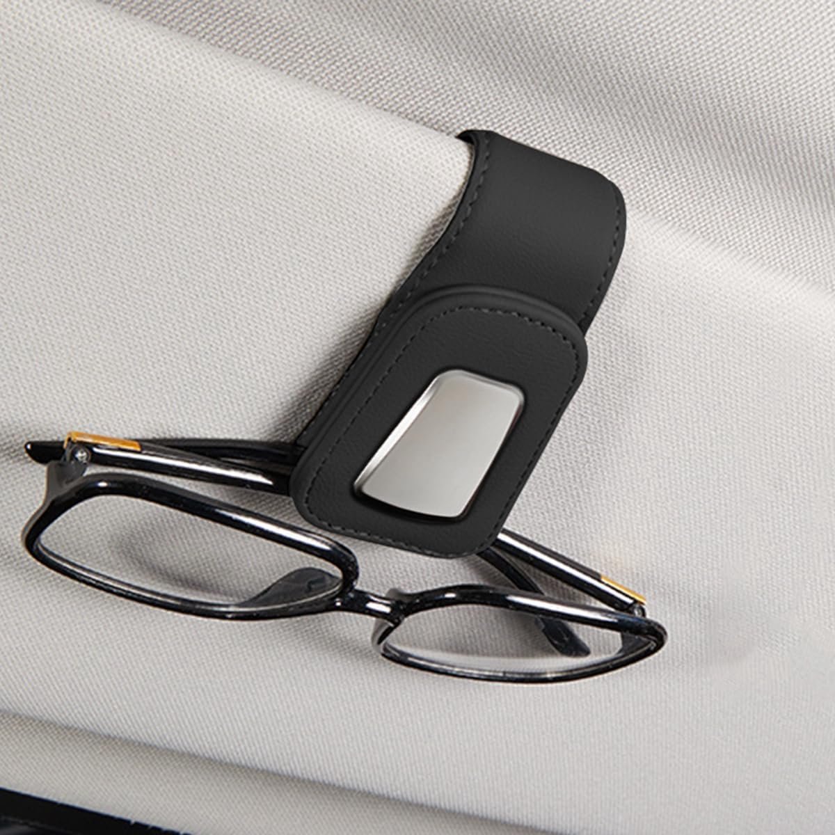 SnelShoppen - Universele Auto Zonnebrilhouder - Metalen Brilclip van Leer voor Auto's, Luxe en Praktisch, Zwarte Brilhouder voor Zonnebrillen