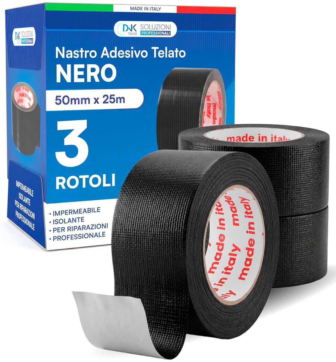 American textile tape 50 mm x 25 m - zwart - isolerend en waterdicht - voor professionele reparaties - ShopVlot