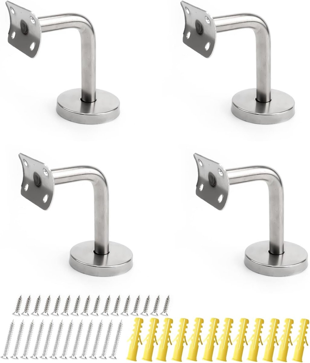 SnelShoppen - Handrail Holder Set van 4 Stuks, Ronde Handgreep, Roestvrij Staal, Sterke Laadcapaciteit, Waterdicht en Roestvrij, Voor Trapleuningen en