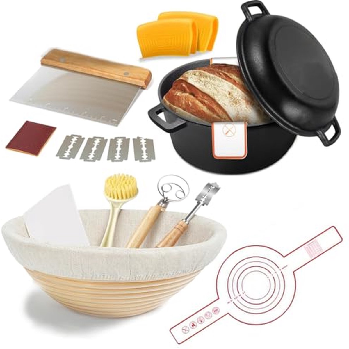 Gietijzeren Dutch Oven - Broodbakpan - Brood Bakken - Inclusief Bakaccessoires - 5 Quarts - Zwart