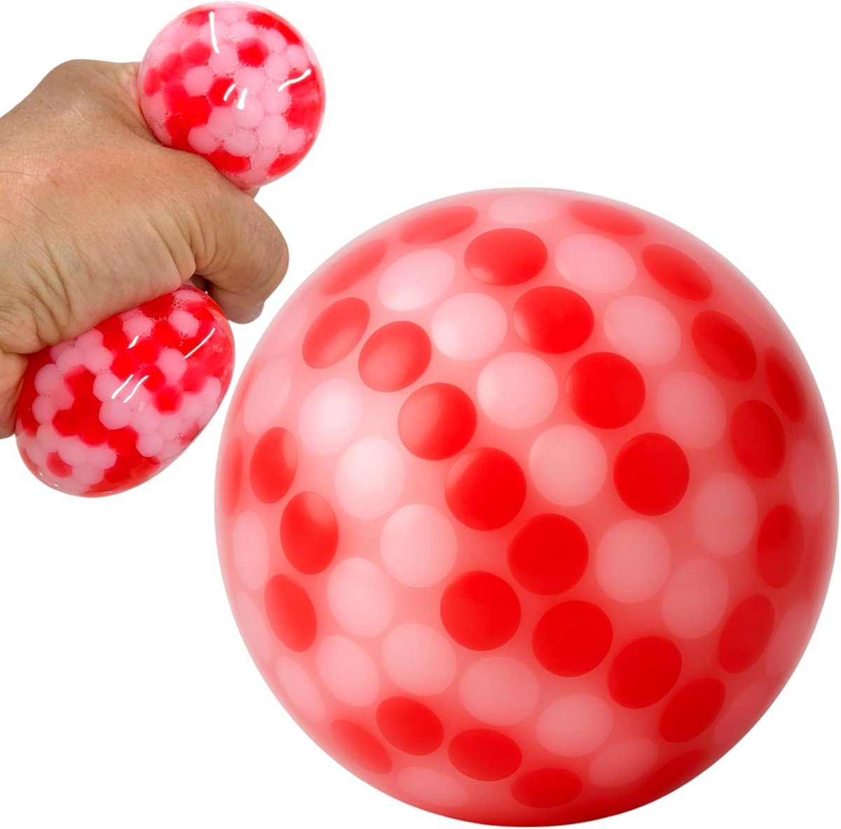 SnelShoppen - Anti-Stress Squeeze Bal met Parelvulling, Stressverlichting en Spiertraining, Ideaal voor Kantoor en Reizen, 7 cm, Wit/Rood