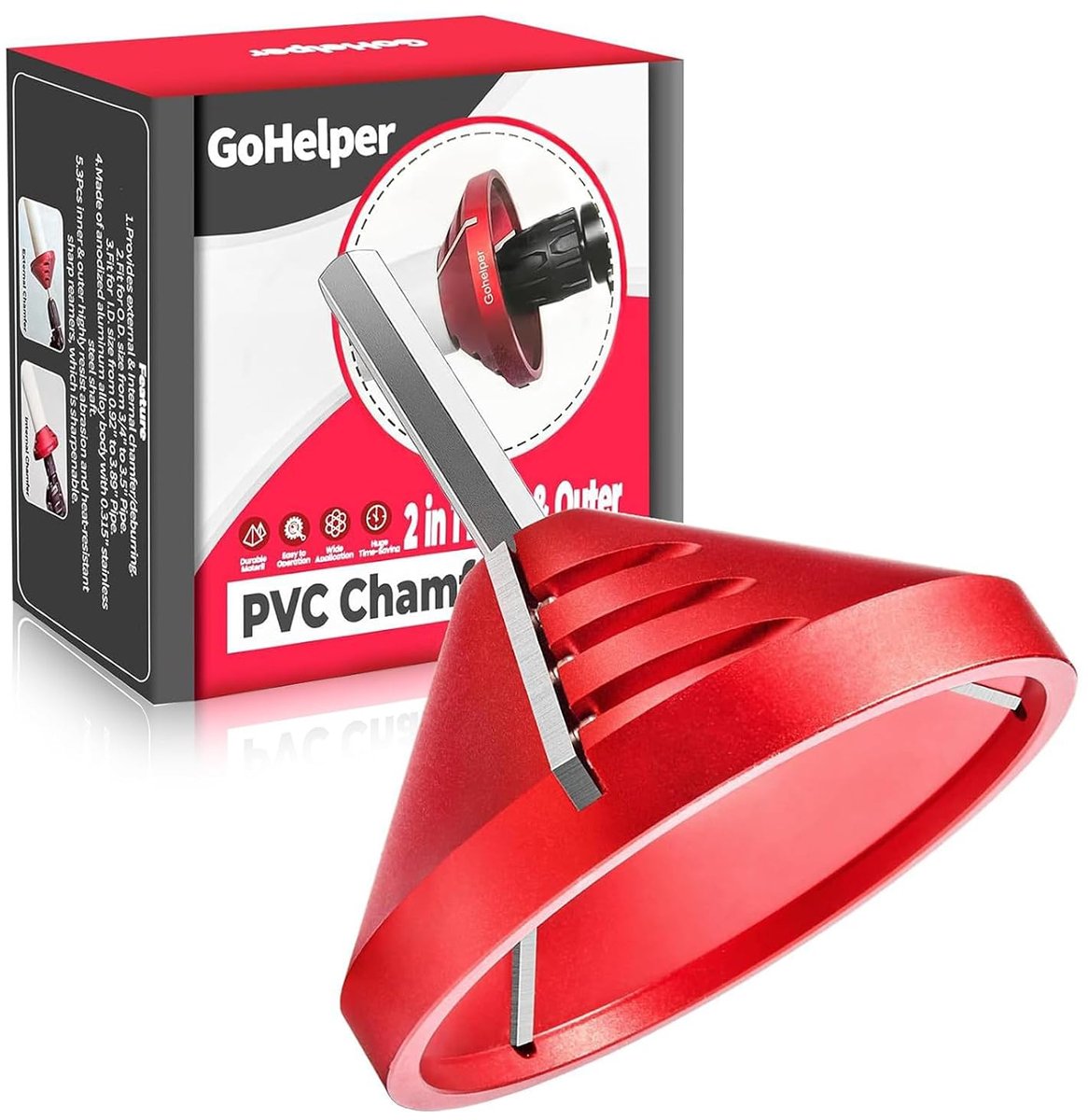 SnelShoppen - 2-in-1 PVC Ontbraam Tool voor Binnengebruik, PVC Velling Tools, Beveling Tools voor PVC, CPVC, ABS, PP, PE Buizen met Diverse Maten