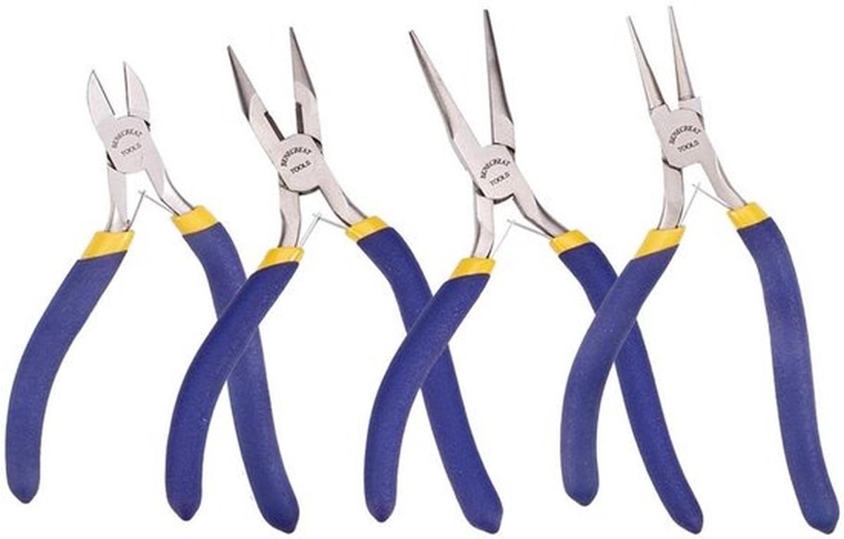 Sieradenklemmen Set van 4 - Lange Neus/Snijtang - Ronde Neus - Zijkniptang - Precisie - 145 mm lang - Knutselgereedschap