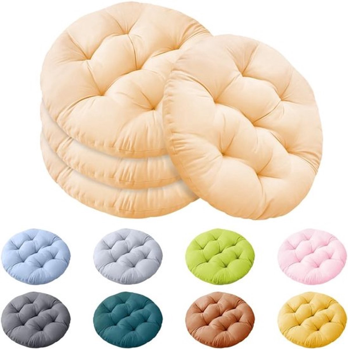 Ronde Zitkussens 40 cm - 4 Stuks - Comfortabel en Antislip - Wasbare Kussens voor Eetkamer, Woonkamer en Buitengebruik