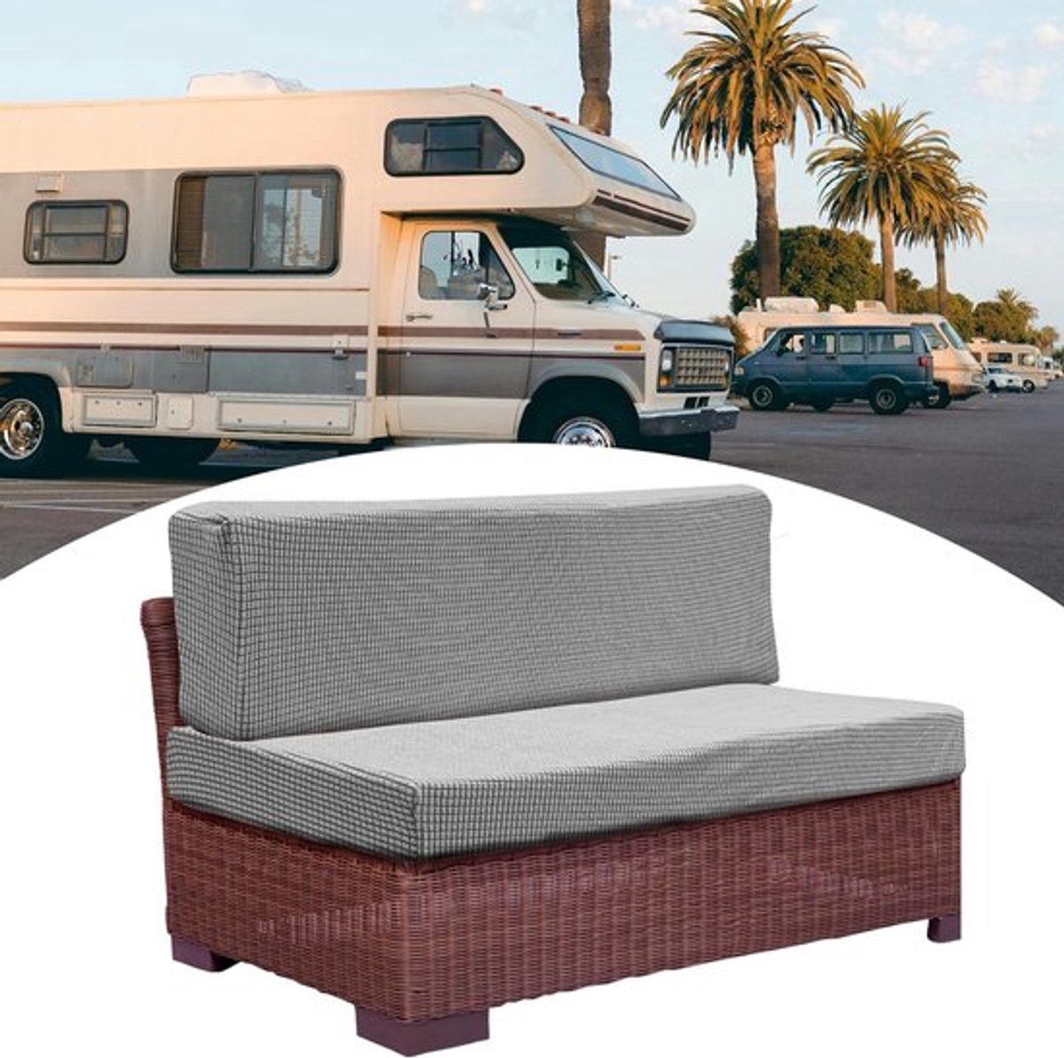 Comfortabele Camping Kussenhoes voor Motorhome - Antislip Sofa Kussen in Lichtgrijs - Set van 1, Ideaal voor Buitengebruik en Reiscomfort