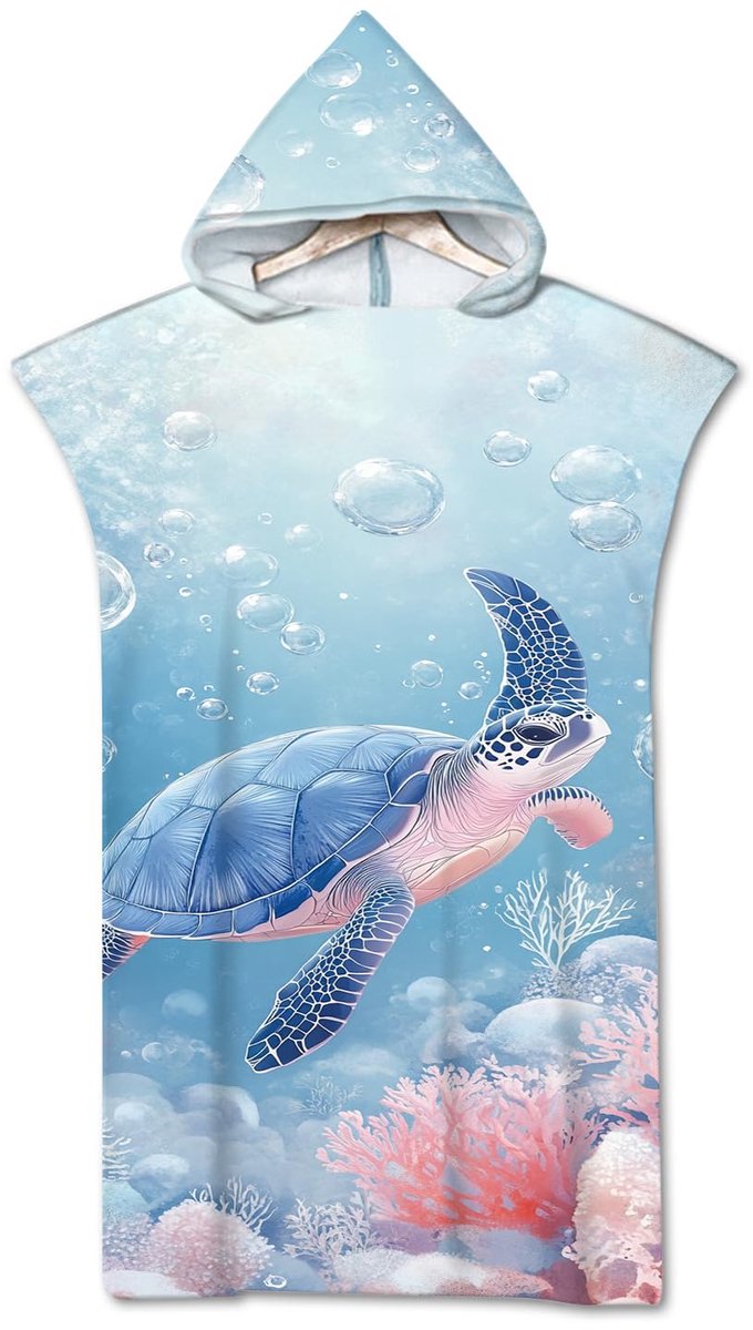 SnelShoppen - Sea Turtle Bad Poncho Microvezel Surf Poncho 75 x 110 cm Verander Aid Strand Handdoek Poncho met Kap voor Mannen en Vrouwen Ideaal voor