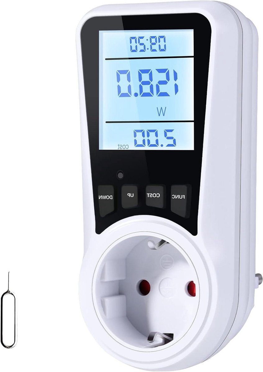 Stroommeter EU Stekker - Energieverbruik Meter - Apparaten Monitoren - Overload Alarm - 16 A 3680 W - Wit
