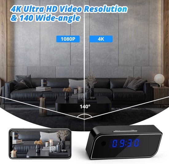 Mini DV Camera - Spionage Wekker - Huis Beveiligen - Infrarood Nachtzicht - 10 x 5 x 4 cm - Zwart van MINI — afbeelding 5
