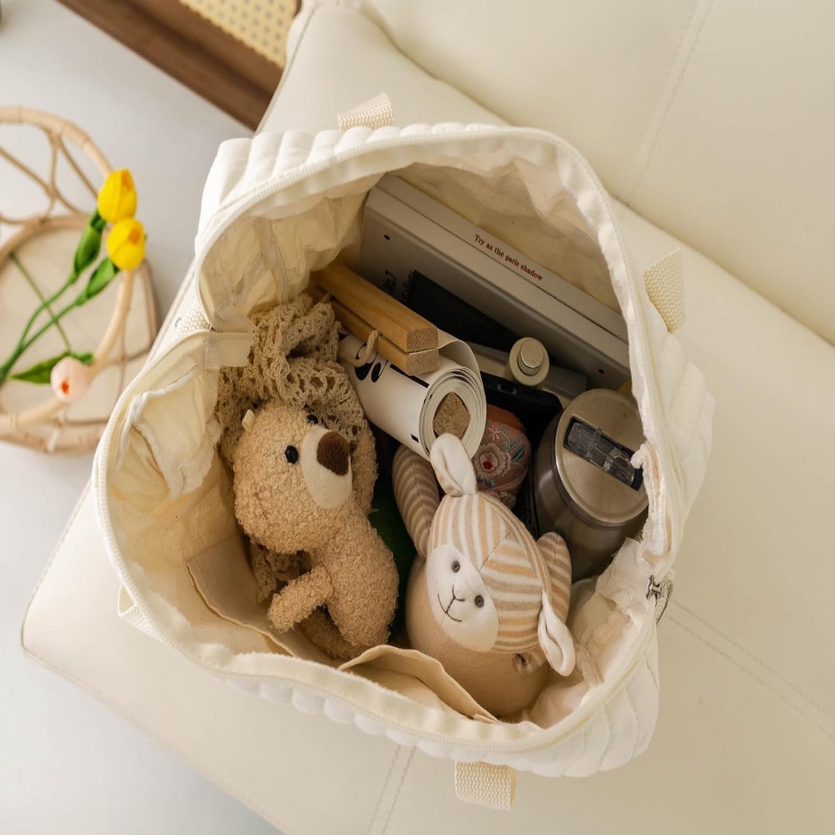 Duurzame en Ruime Luiertas van Katoen voor Moeders - Lichtgewicht en Draagbare Reis- en Kinderwagen Tas