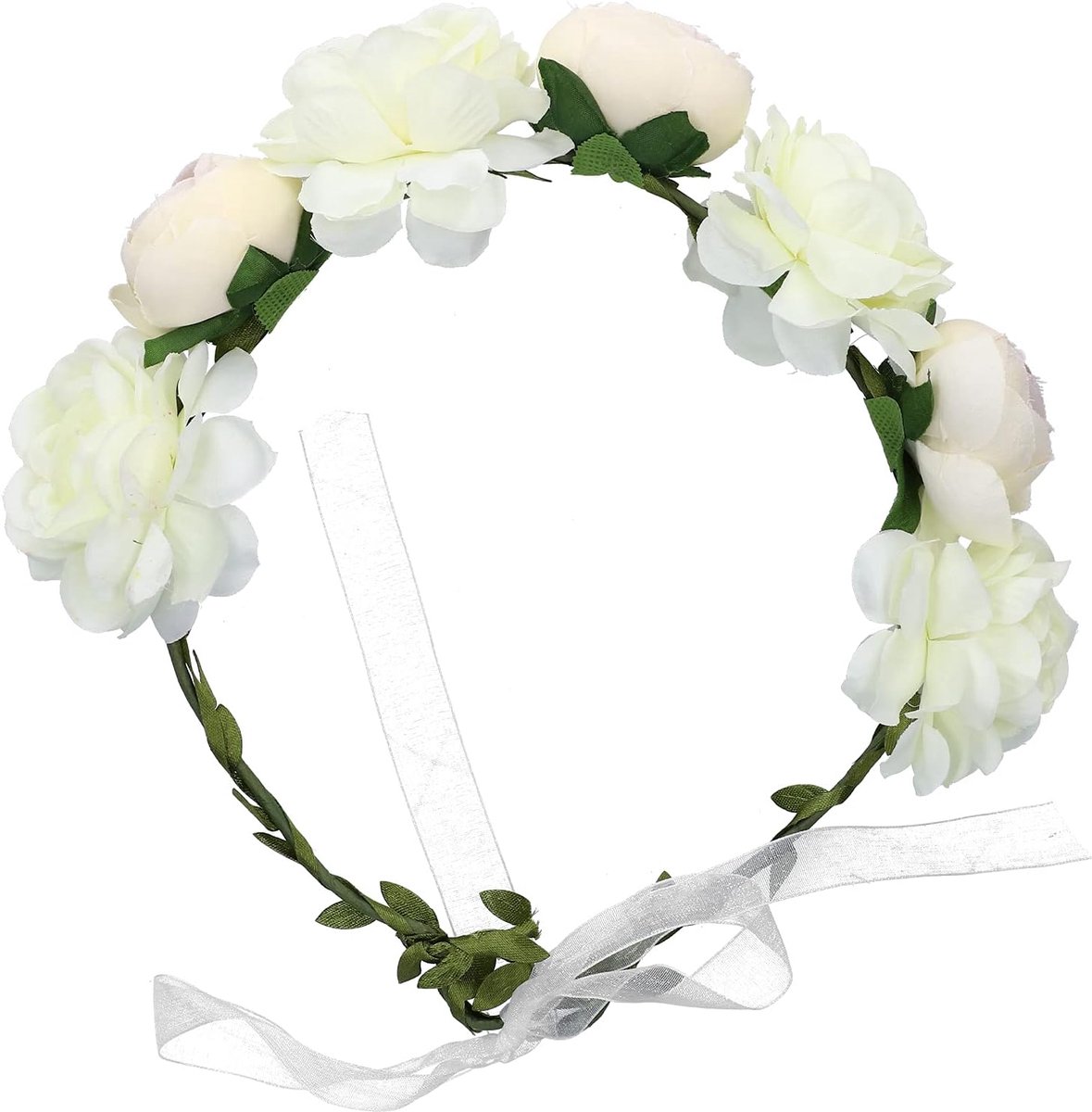 SnelShoppen - Verstelbare Bloemenkrans Hoofdband Bloemeng Garland Hoofdtooi Kunstmatige Bloemenkroon voor Dames (Wit) - Perfect voor Feest, Bruiloft,
