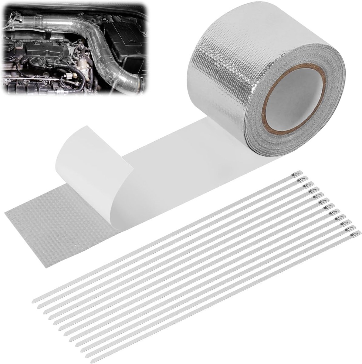 SnelShoppen - Hittebestendige Uitlaat Isolatietape van Hoogwaardige Aluminiumfolie en Glasvezel - Temperatuur- en Oliebestendig - Schokabsorberend - 5