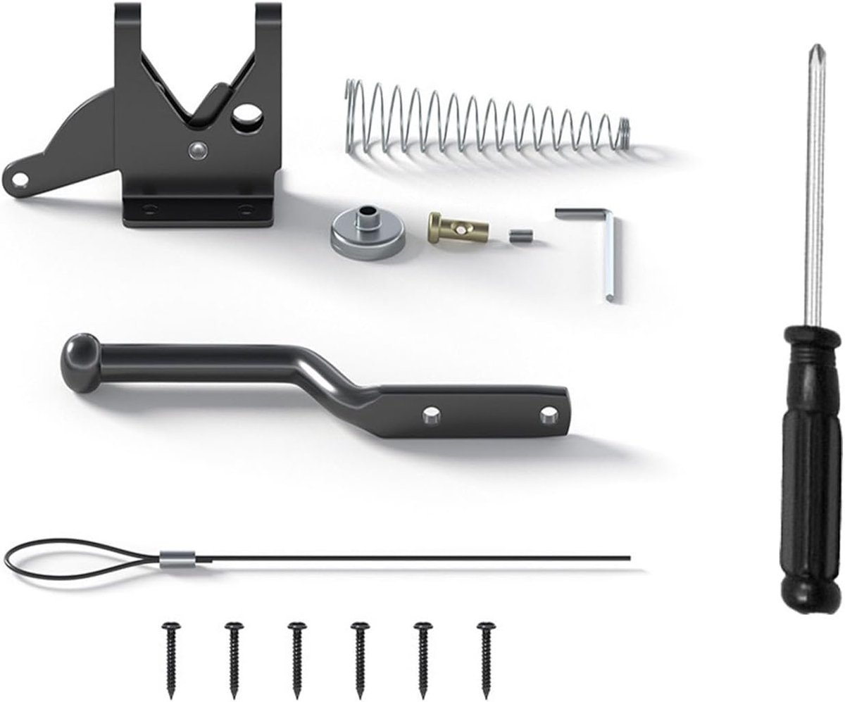 SnelShoppen - Zelfvergrendelend Deurslot Zwaartekrachtvergrendeling voor Houten en Metalen Hekken - Veerbelast, Verstelbare Kabel, Inclusief Schroeven