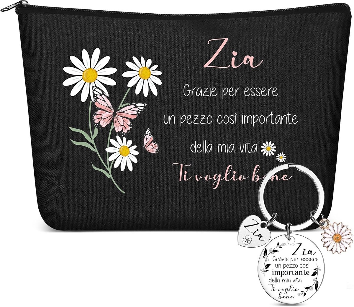 Make-up tas set - 2-delig - Multicolour - met bloemen en sleutelhanger - perfect cadeau voor tante - ShopVlot