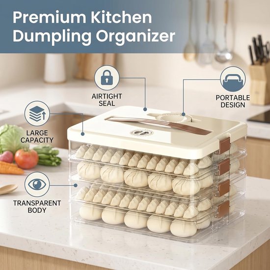 Deeg Opbergdoos - Voedselcontainer - Voedsel Bewaren - 4 Lagen Compartimenten - 31 x 24 x 20 cm - Transparant