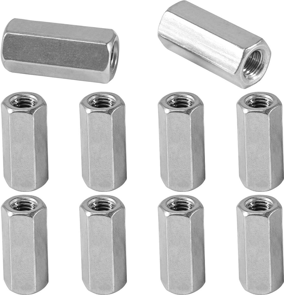 SnelShoppen - 10 Stuks M8 x 30mm Lange Moeren, RVS Lange Moeren, Draadbus, Gegalvaniseerd Staal, Hexagonale Verbinding, Lange Zeskantmoeren, Koppeling