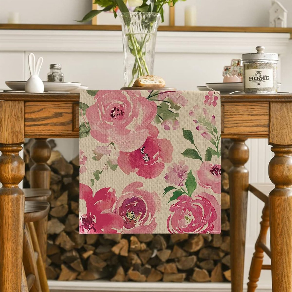 SnelShoppen - Tafelloper Lente Bloemen Modern Mode Buiten Leinen Look Tafelkleed 33 x 180 cm Voor Bruiloft Verjaardag Kerstfeest