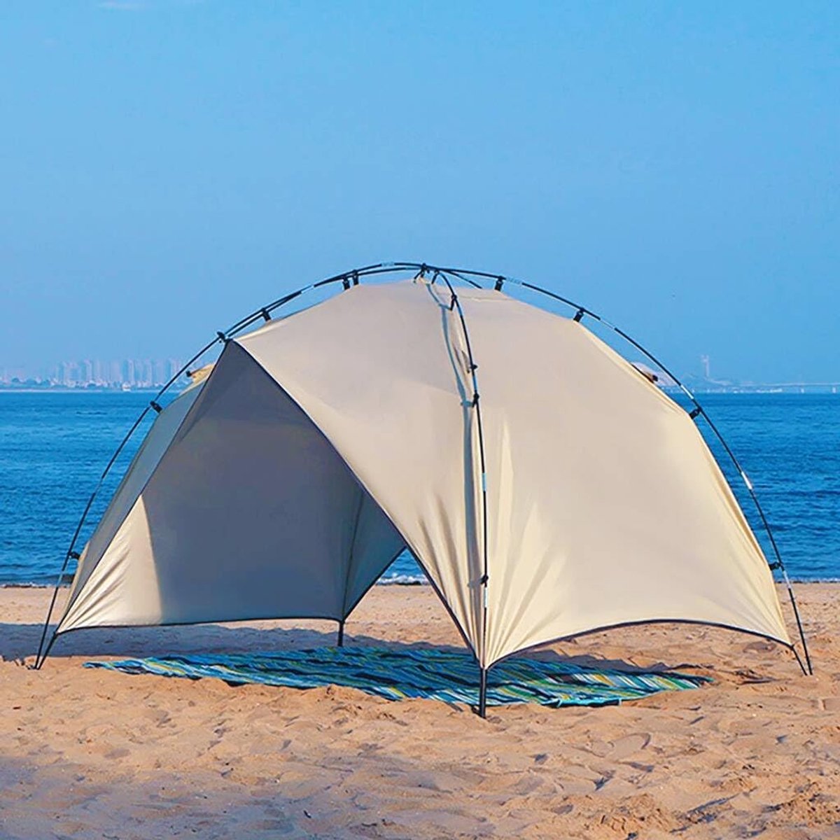 SnelShoppen - Strandtent voor Gezinnen, Eenvoudig Op Te Setten, Zonbescherming UPF 50+, Draagbare Tent voor Tuin, Park en Kamperen (2-4 Personen)