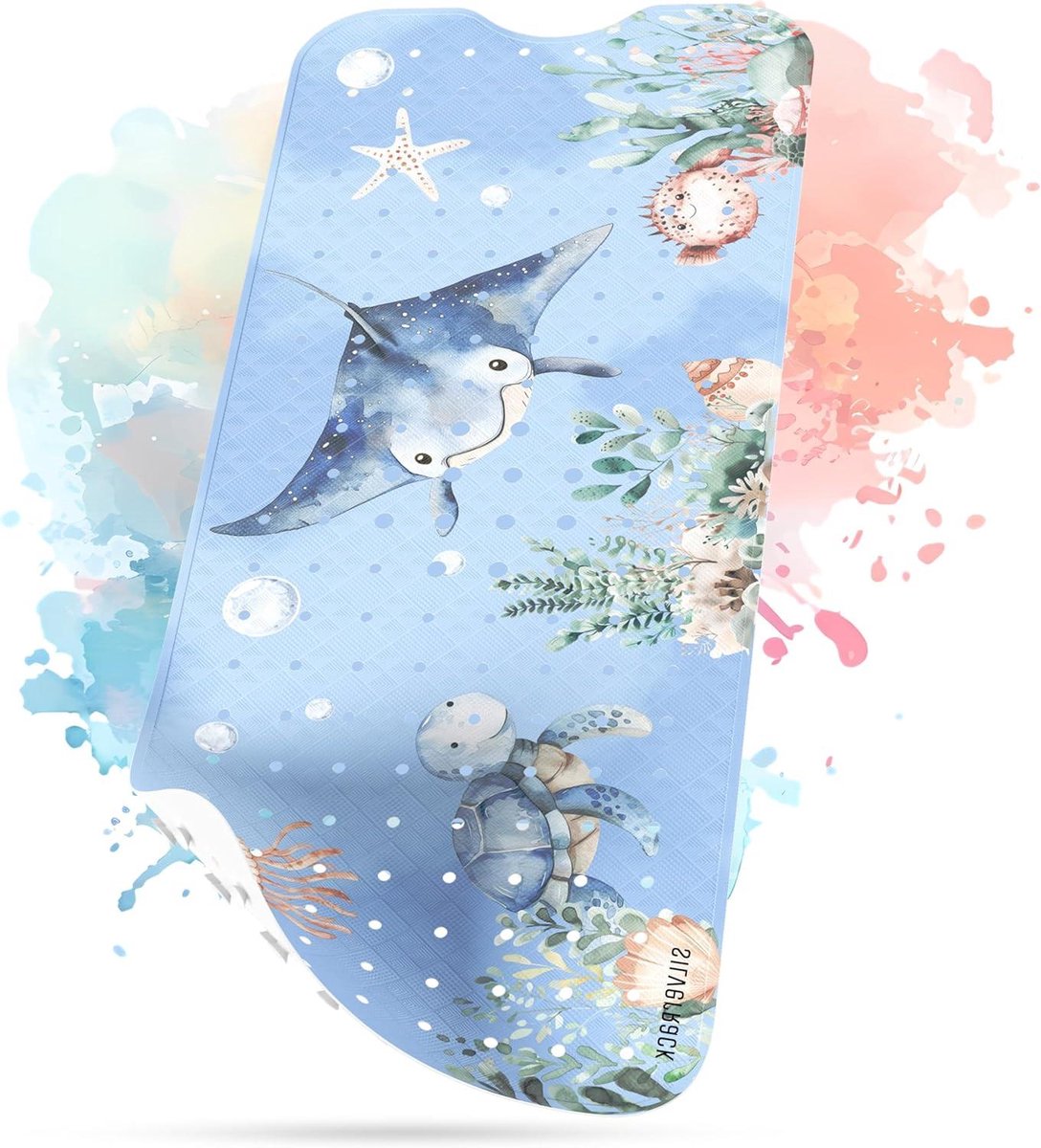 Kinder Badmat - Antislip Mat - Veilig Buiten Spelen - Extra Sterke Zuignappen - 100 x 40 cm - Blauw Onderwaterwereld