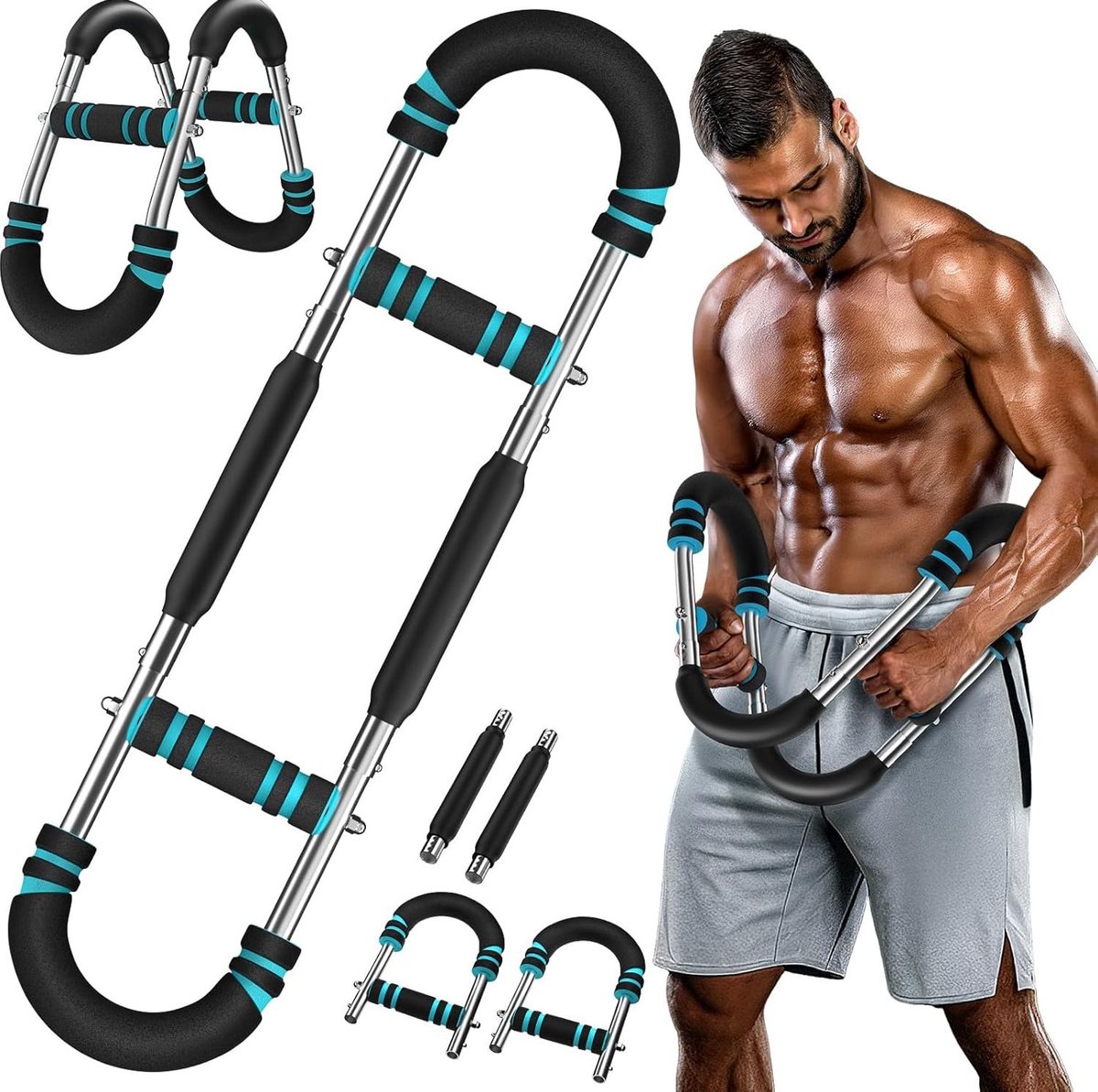 REDOM- Armtrainer - 3-voudig verstelbare weerstand - Opvouwbaar ontwerp - Trainingsfunctie voor bovenlichaam - Roestvrij staal - Zwart+Blauw - 67 x 18 x 8 cm